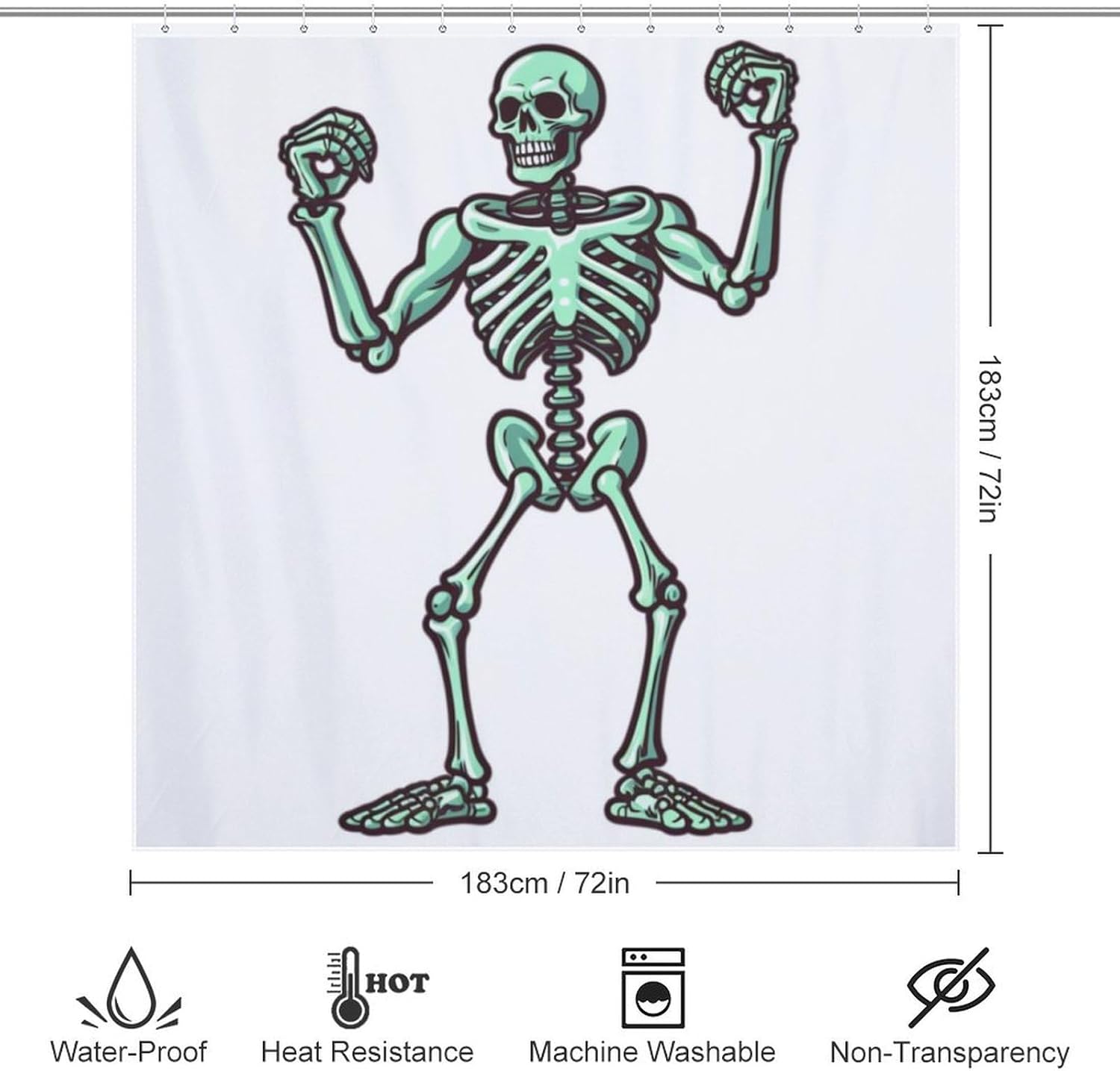 Battle Skeleton Waterproof Shower Curtain Set with 12 Hooks 72x72in