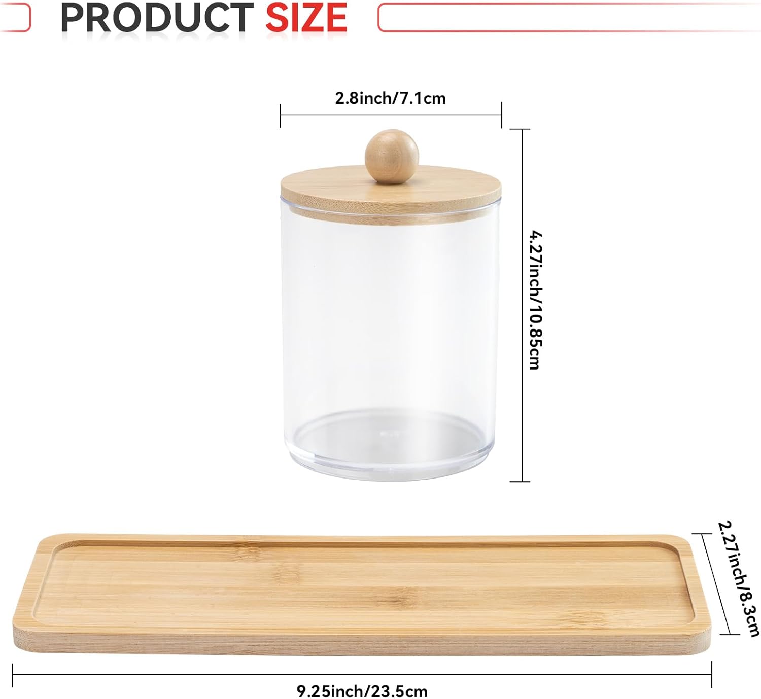 CINDALOG 10 oz Bamboo Q-Tip Holders 3 Pack with Lids and Tray