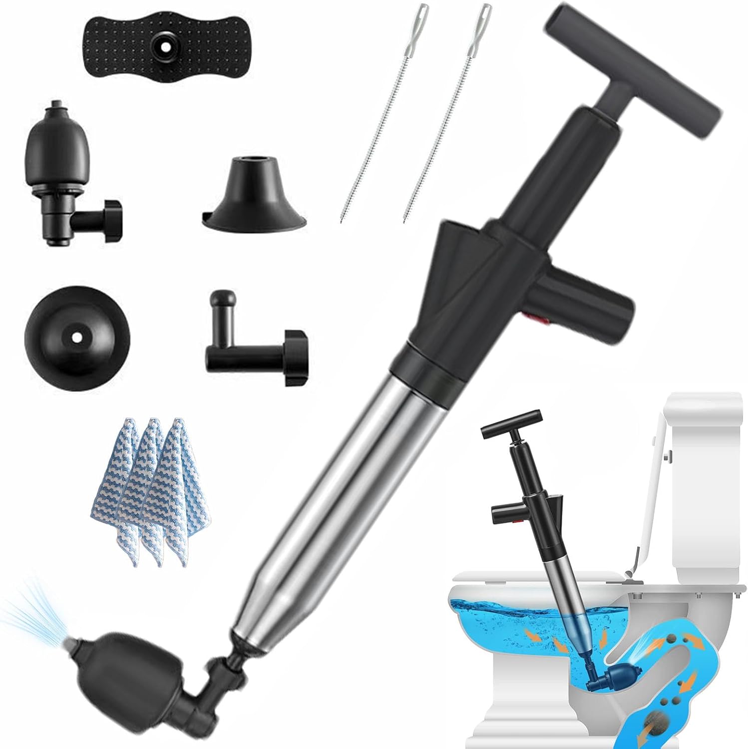 Nuotuv Pneumatic Floor Drain Plunger Tool Black 1