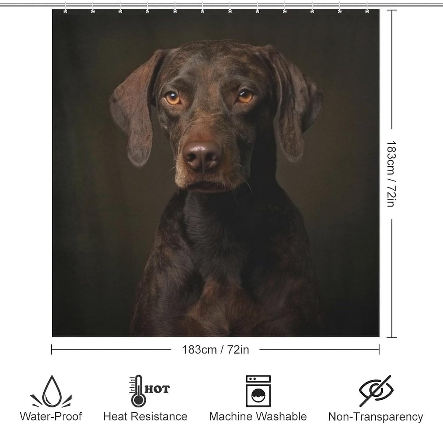 Black Dog Shower Curtain Set with 12 Hooks 72x72in