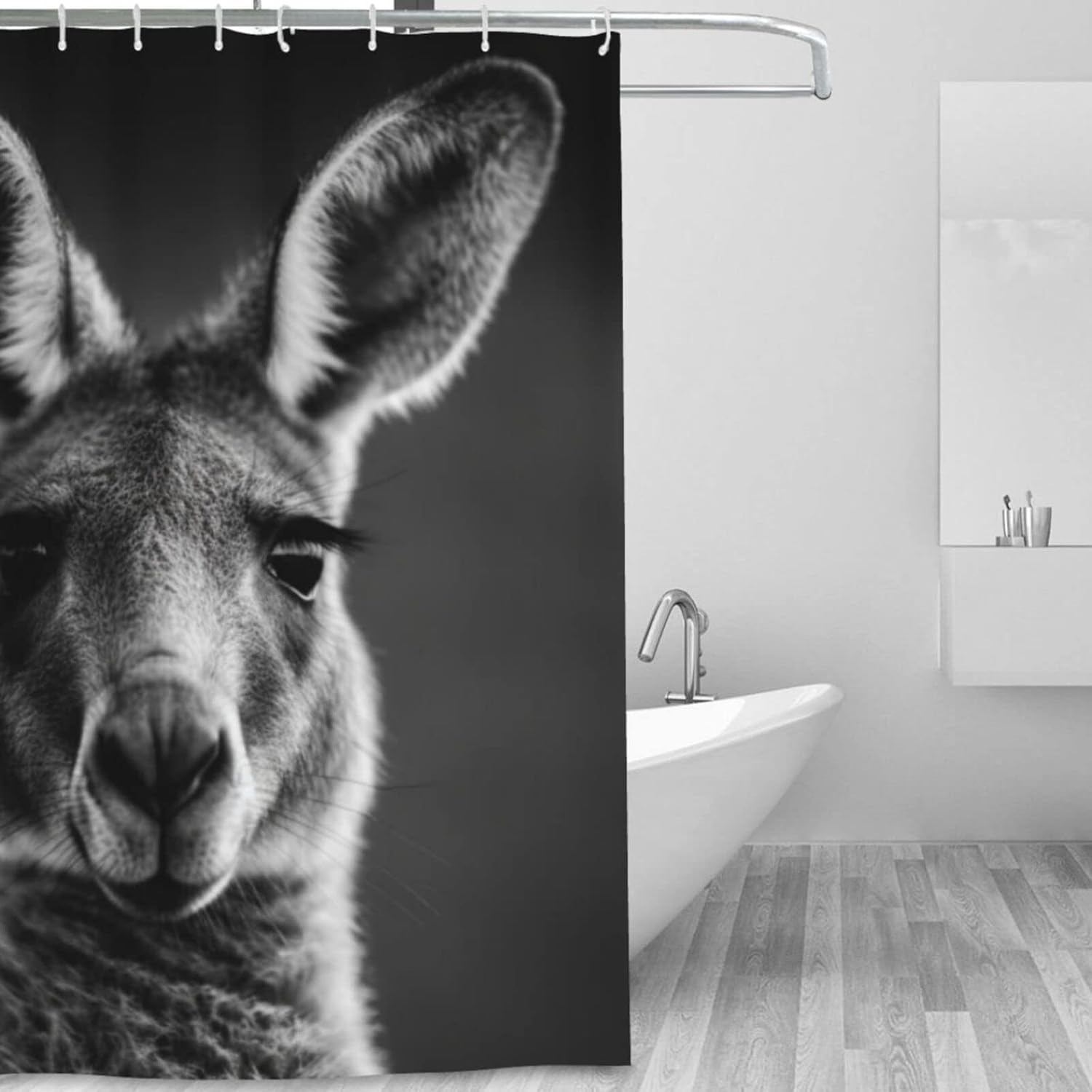 Kangaroo Pattern Waterproof Shower Curtain Set with 12 Hooks 72x72in