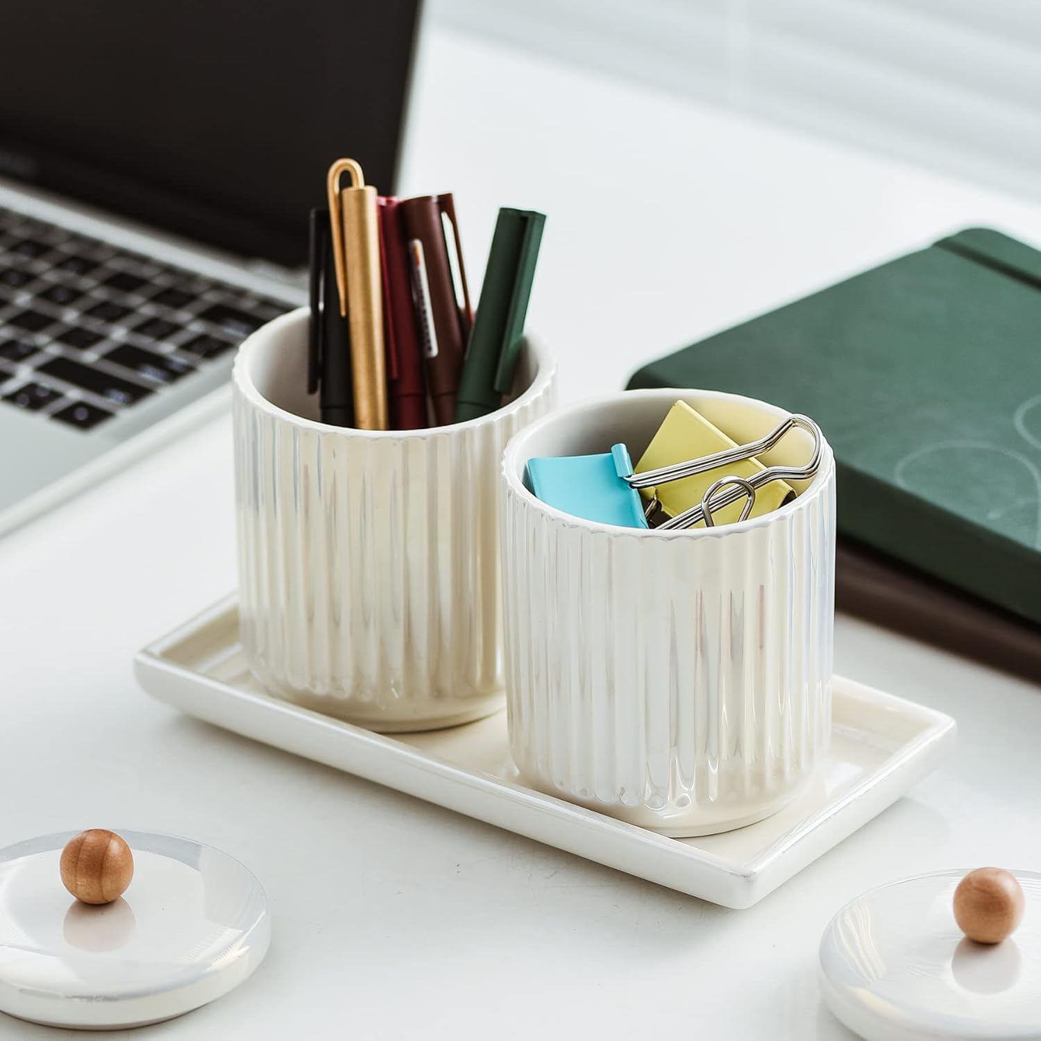 Redelaenor Ceramic Canister Set with Vanity Tray 1