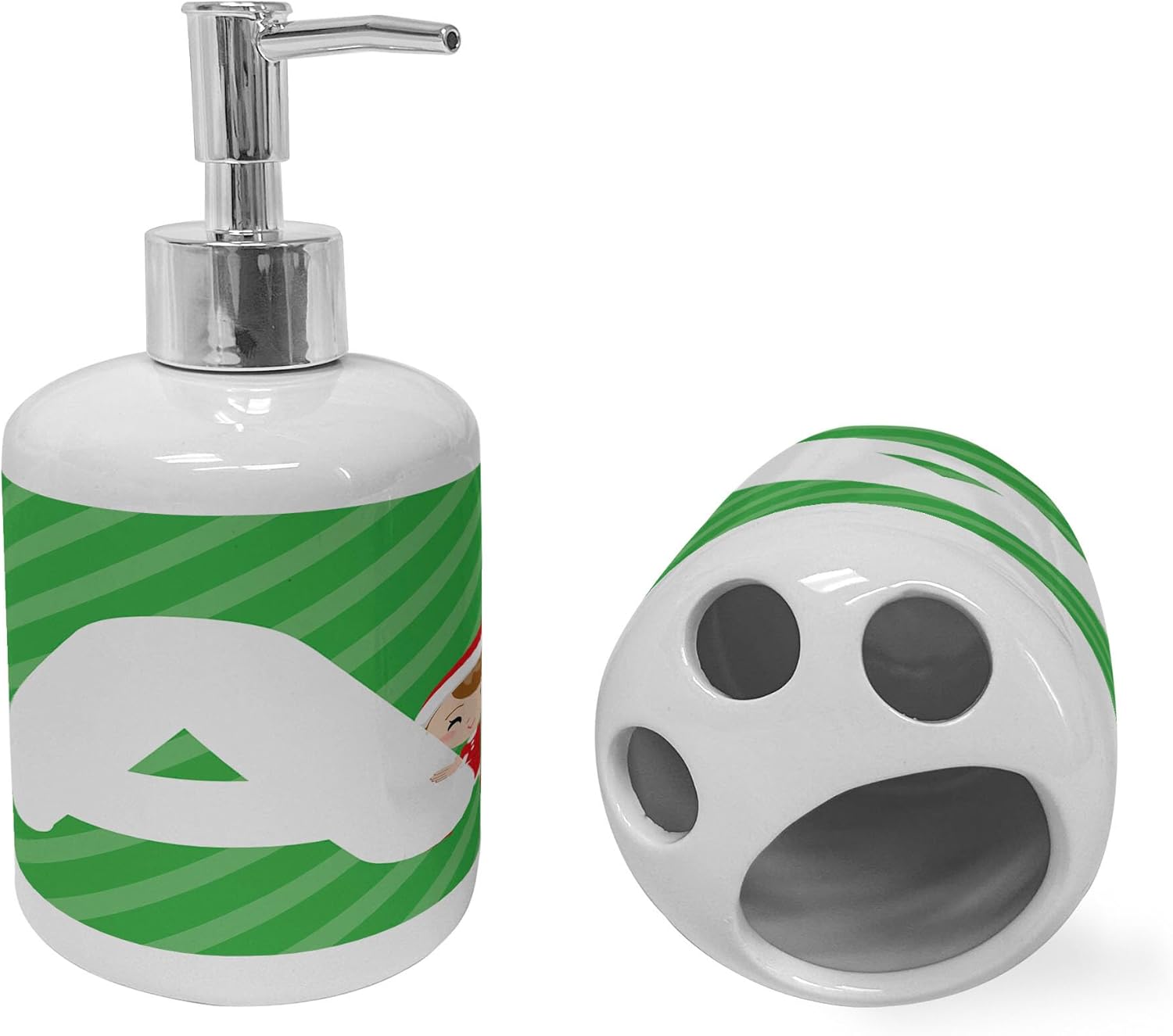 Ambesonne Christmas Alphabet Soap Dispenser Toothbrush Holder Set