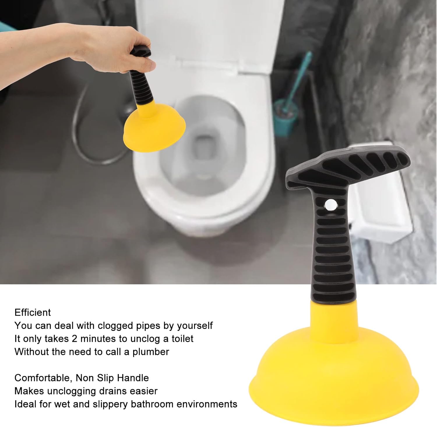 KIMISS Mini Plunger with Non-Slip Handle