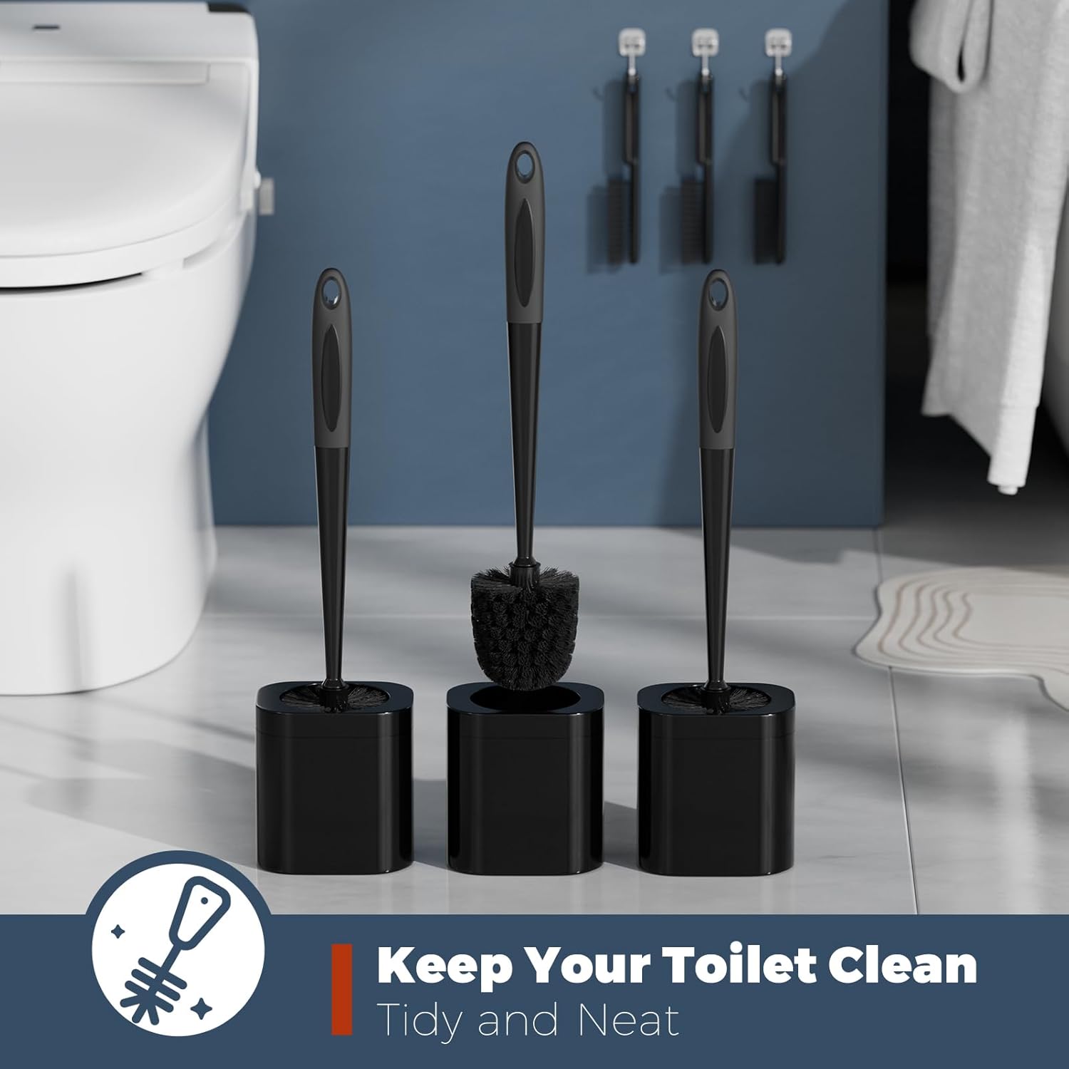 Holaloha Toilet Brush 3 Pack Set with Holder
