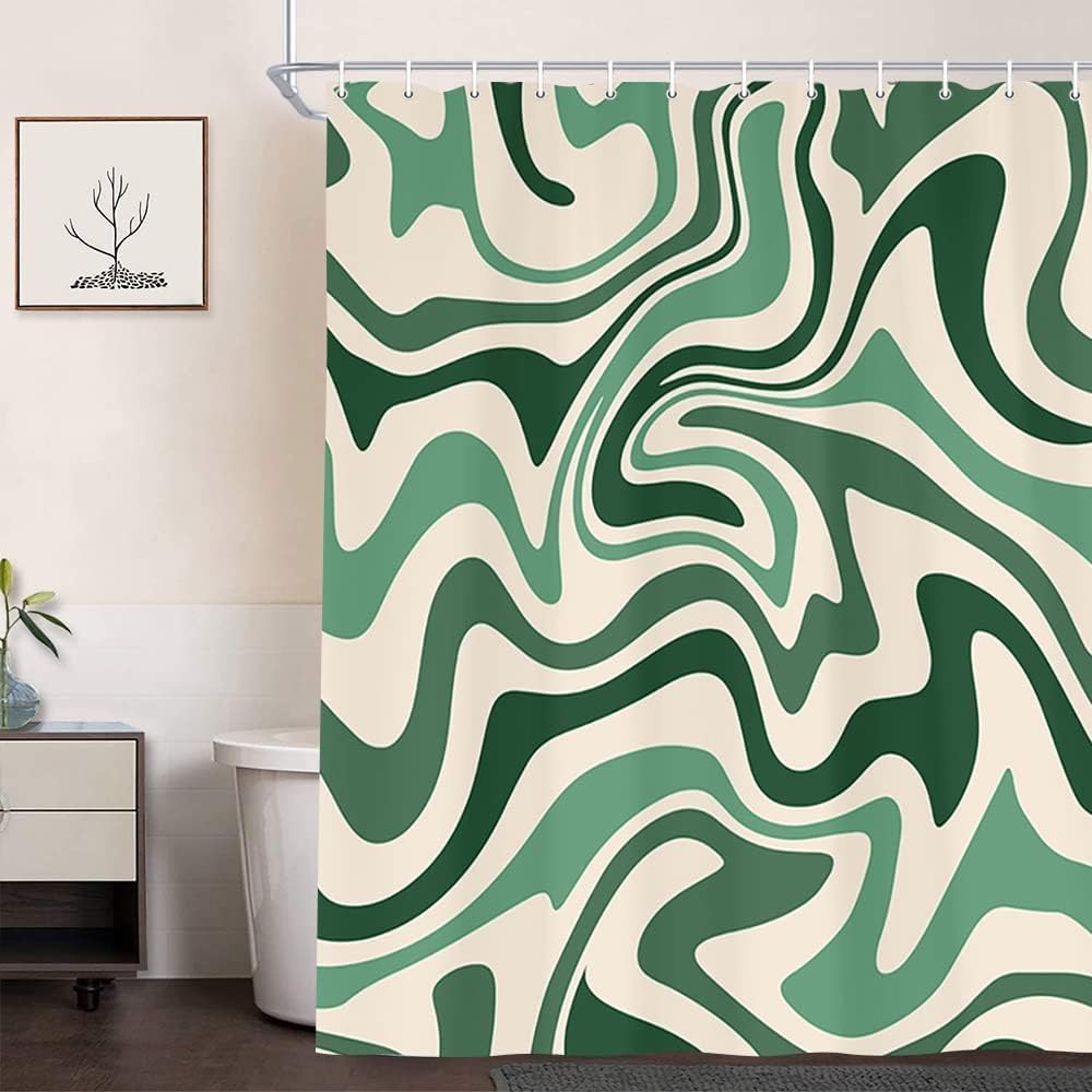 Aesthetic 70s Abstract Wavy Swirl Shower Curtain Set