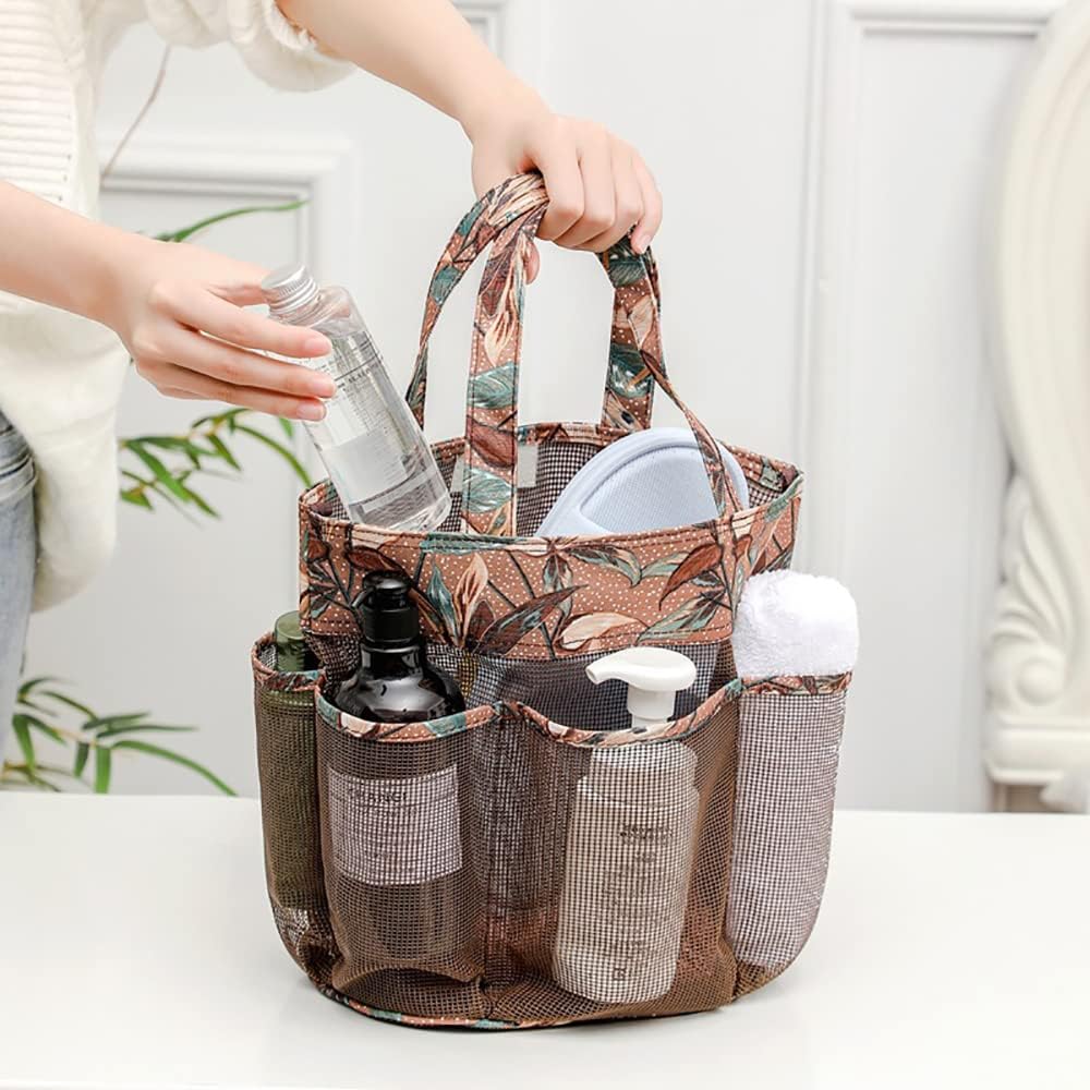 Mesh Shower Caddy Tote - Durable Waterproof 7 Compartment Orange