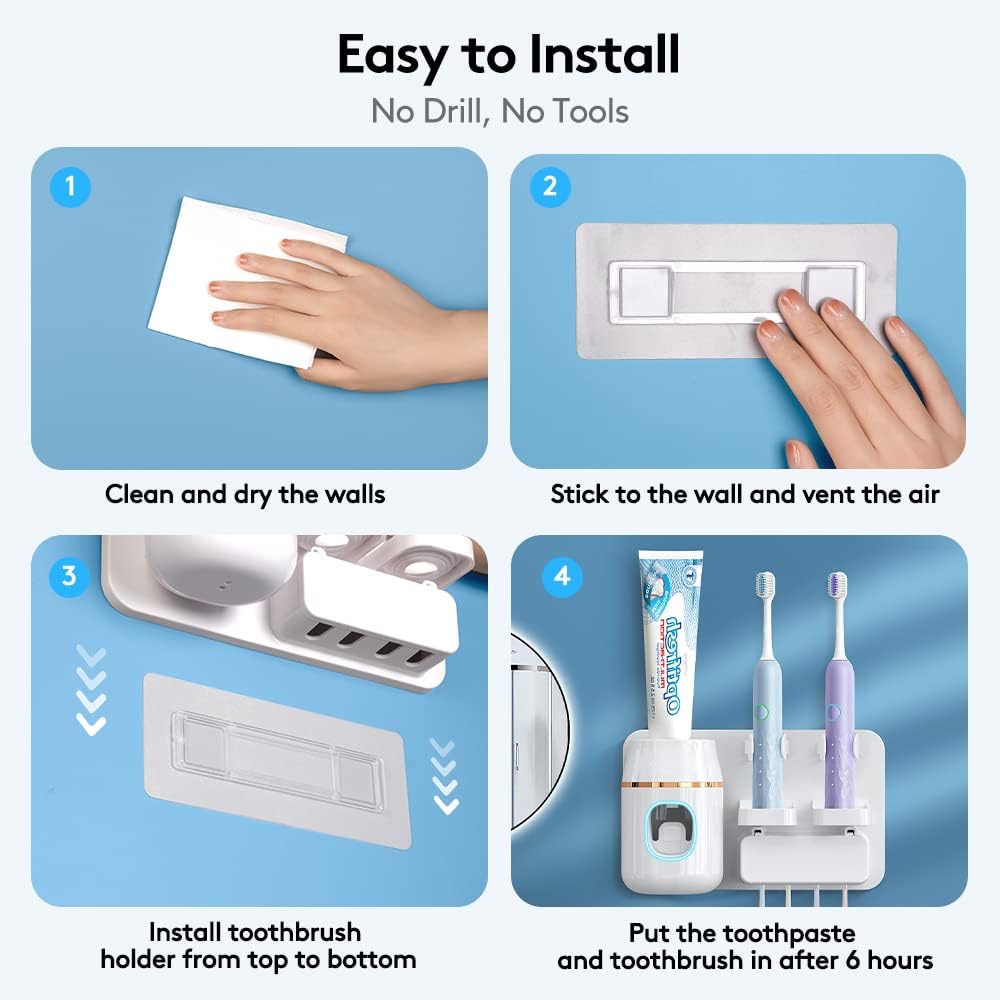 Space-Saving Wall Mounted Toothbrush Holder with Toothpaste Dispenser