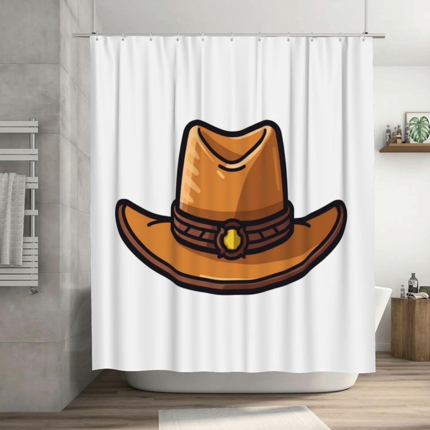 TIYAANDSY Cartoon Cowboy Hat Shower Curtain Set