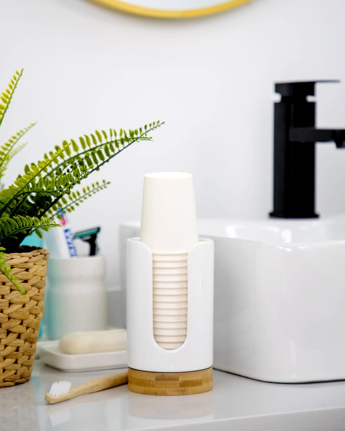 Viosuniu Ceramic Cups Dispenser - 2 Pack BPA Free White