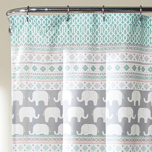 Lush Decor Elephant Stripe Shower Curtain 72x72 Turquoise Pink 1