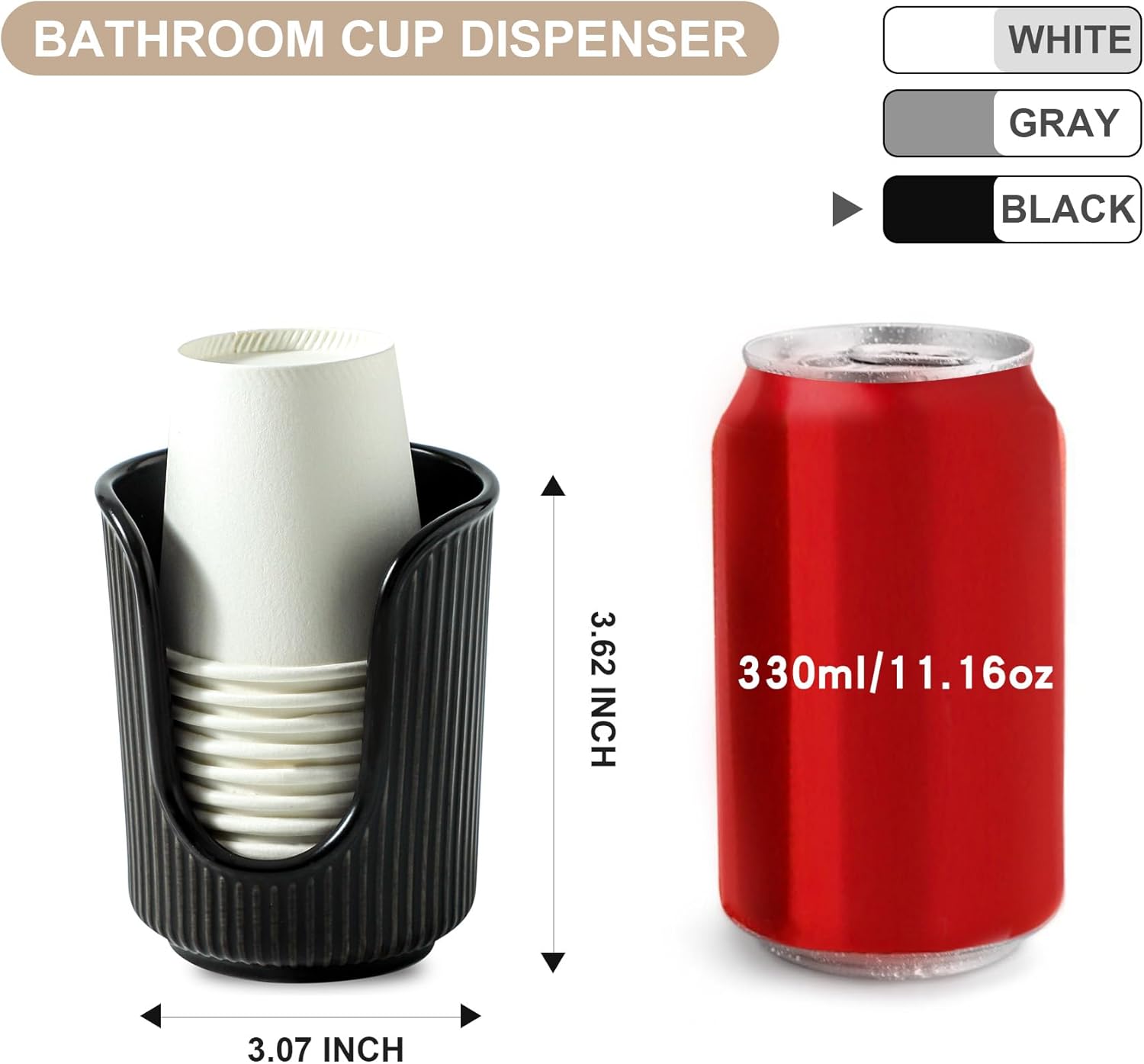 Dobbyby Ceramic Cup Dispenser with Vertical Stripes - Black