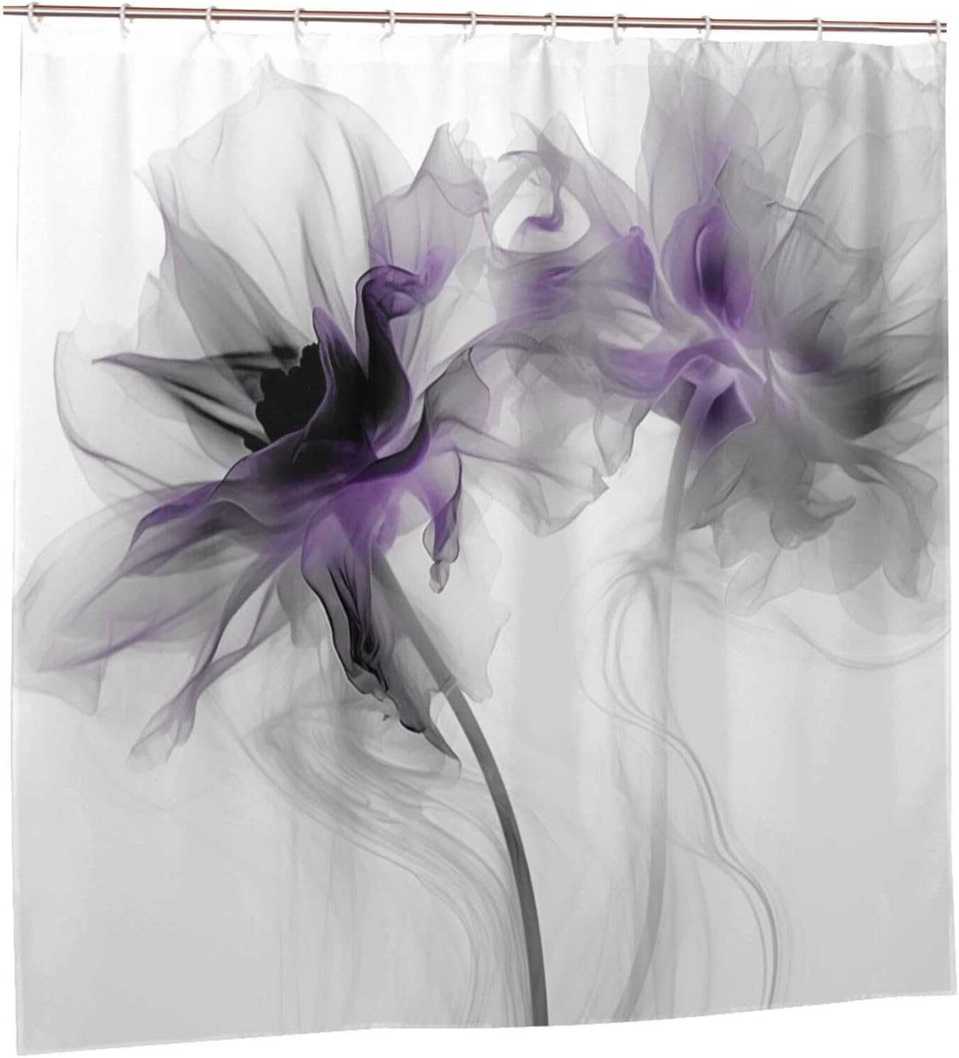 Abstract Flower Shower Curtain Set Dark Purple Boho Waterproof 72x72in with 12 Hooks