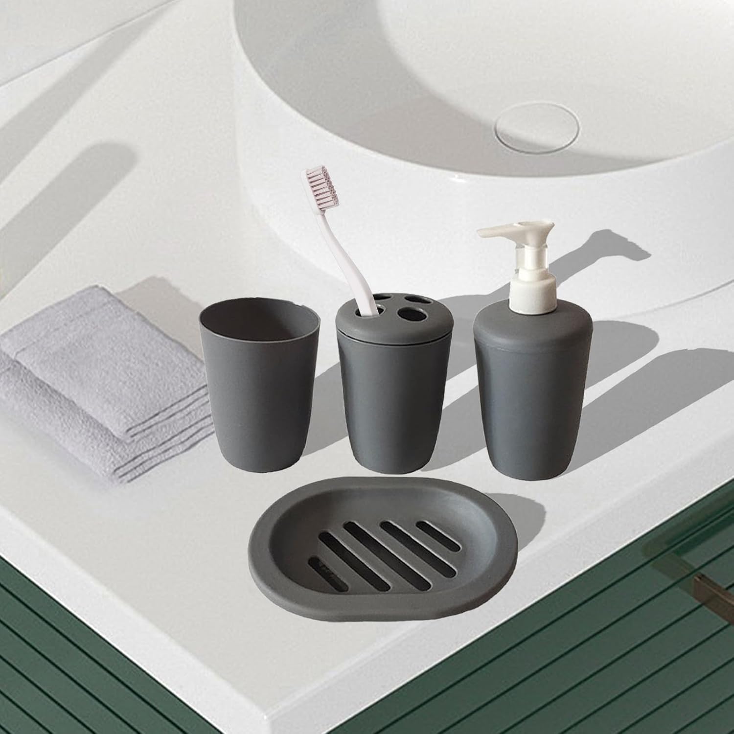4Pcs Plastic Bathroom Accessory Set with Toothbrush Holder and Soap Dish