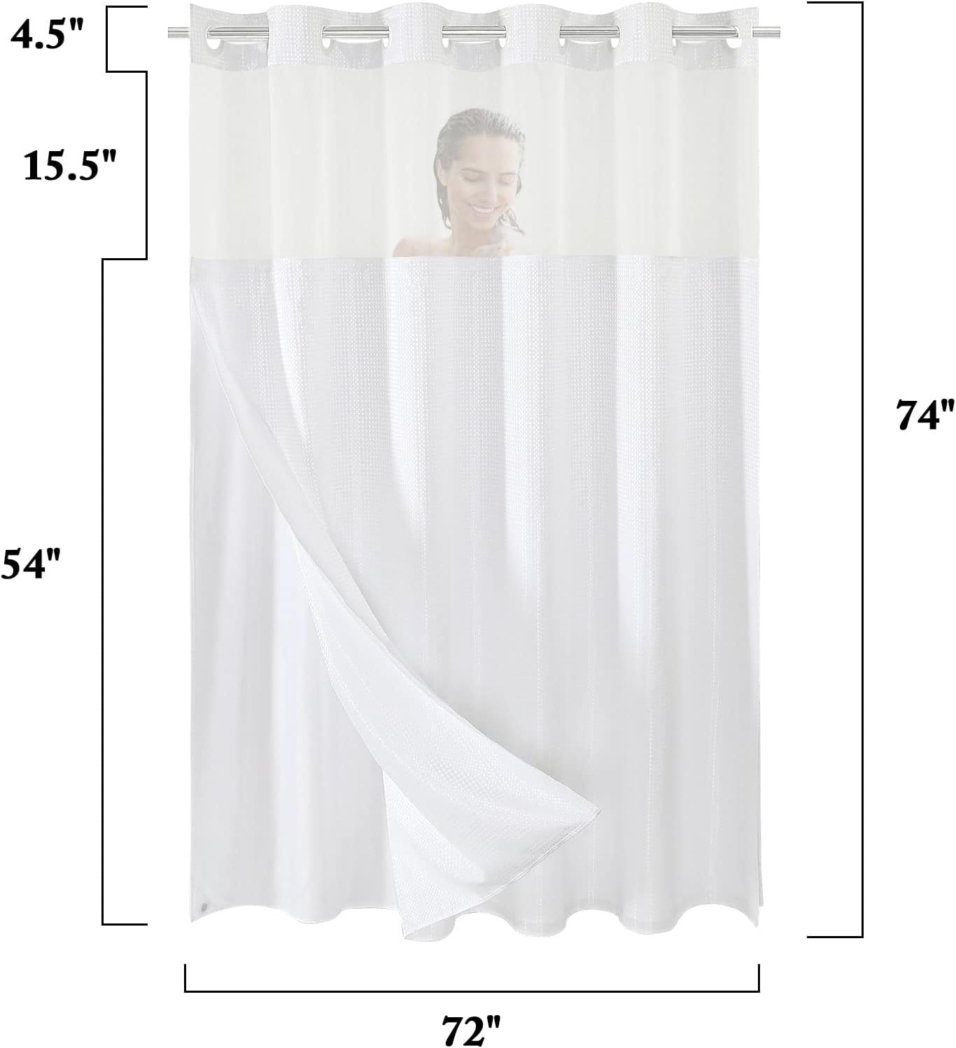 Gibelle Waffle Weave Shower Curtain Set Hook Free with Snap Liner White 72x74
