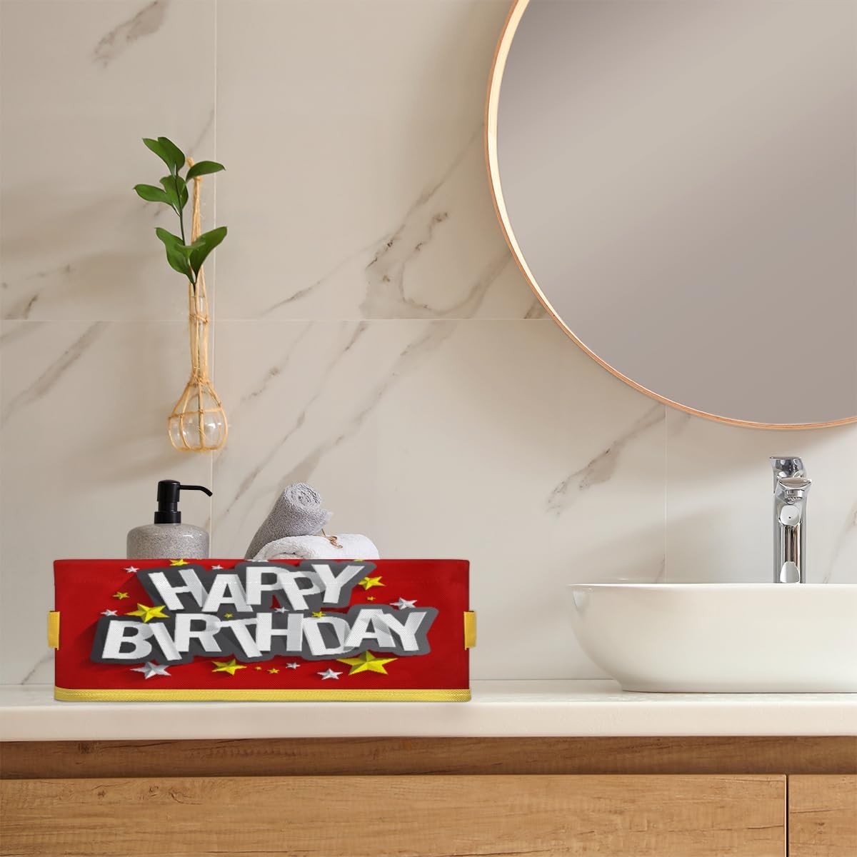 Vomwwlix Red Happy Birthday Toilet Paper Basket Decor 1