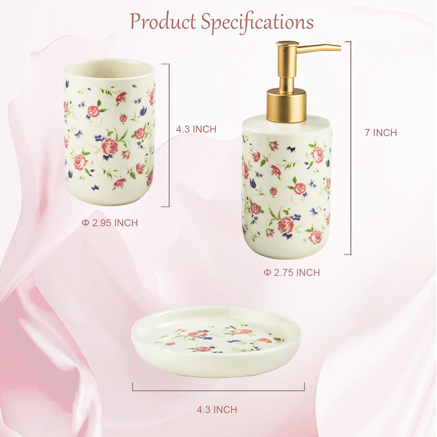 WREWING Rose White Ceramic Bathroom Accessory Set 3PCS