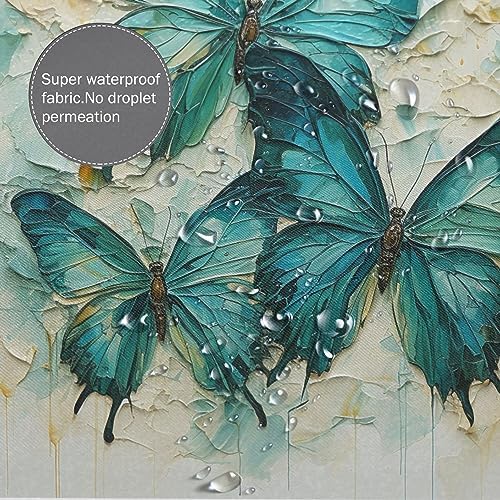 Green Blue Butterfly Shower Curtain Set 72x72in