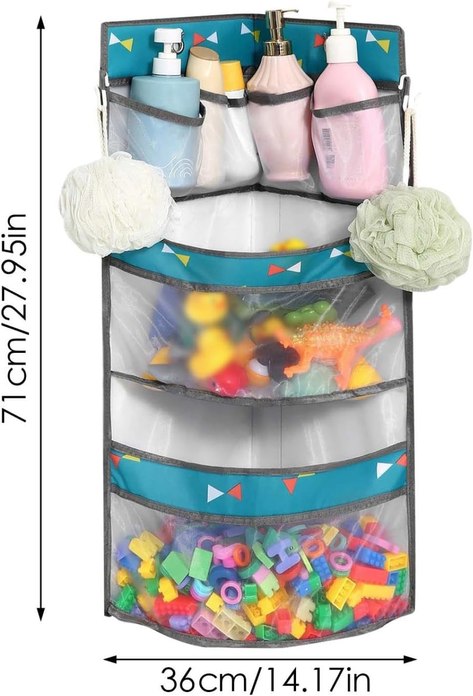 Bathroom Organizer with Toy Holder and Shower Caddy Blue