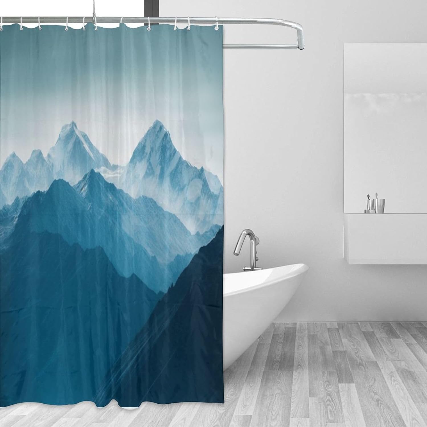Snowy Mountain Shower Curtain Set with 12 Hooks 72x72in 1