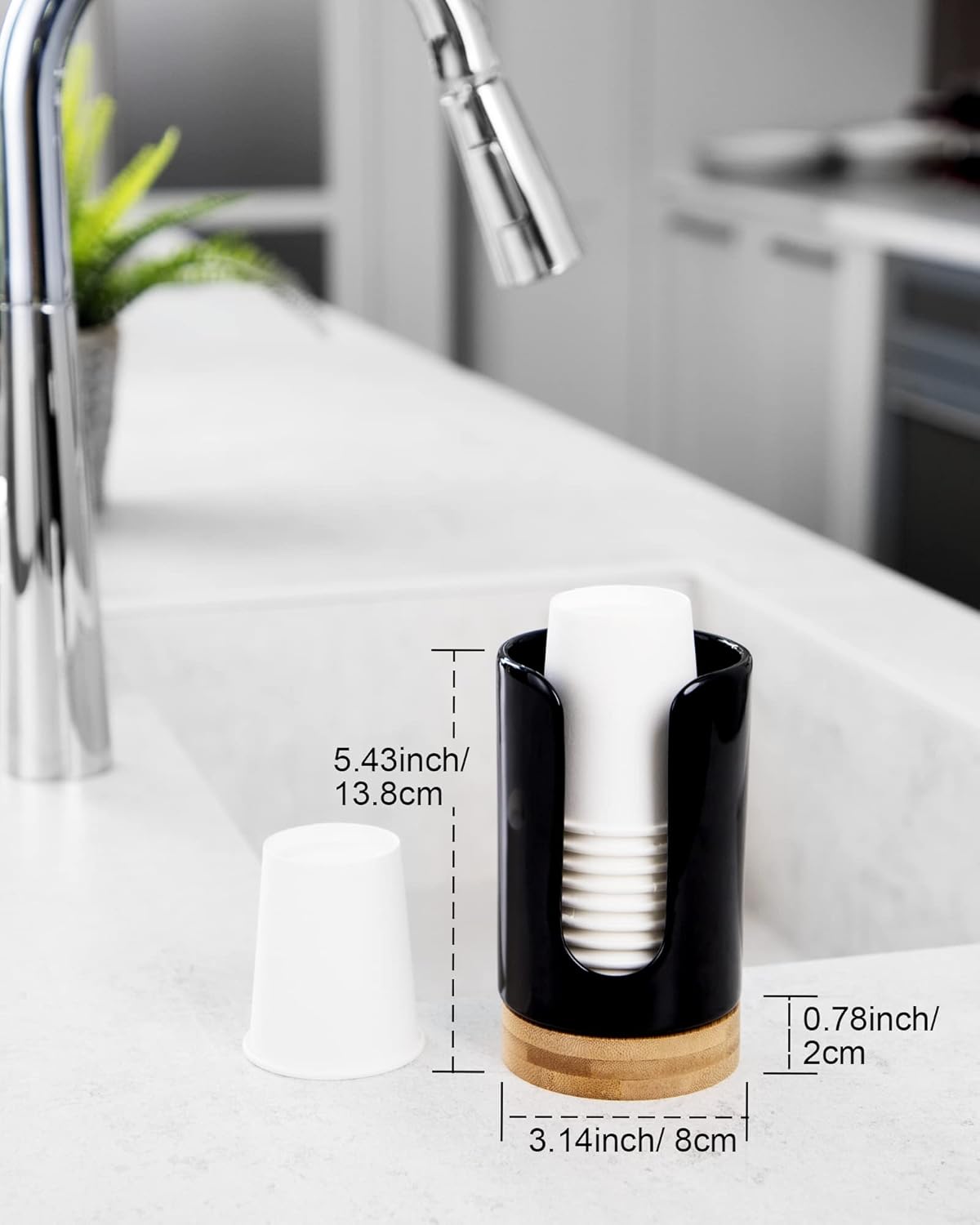 Viosuniu 5oz Ceramic Cup Dispenser 2 Pack Black