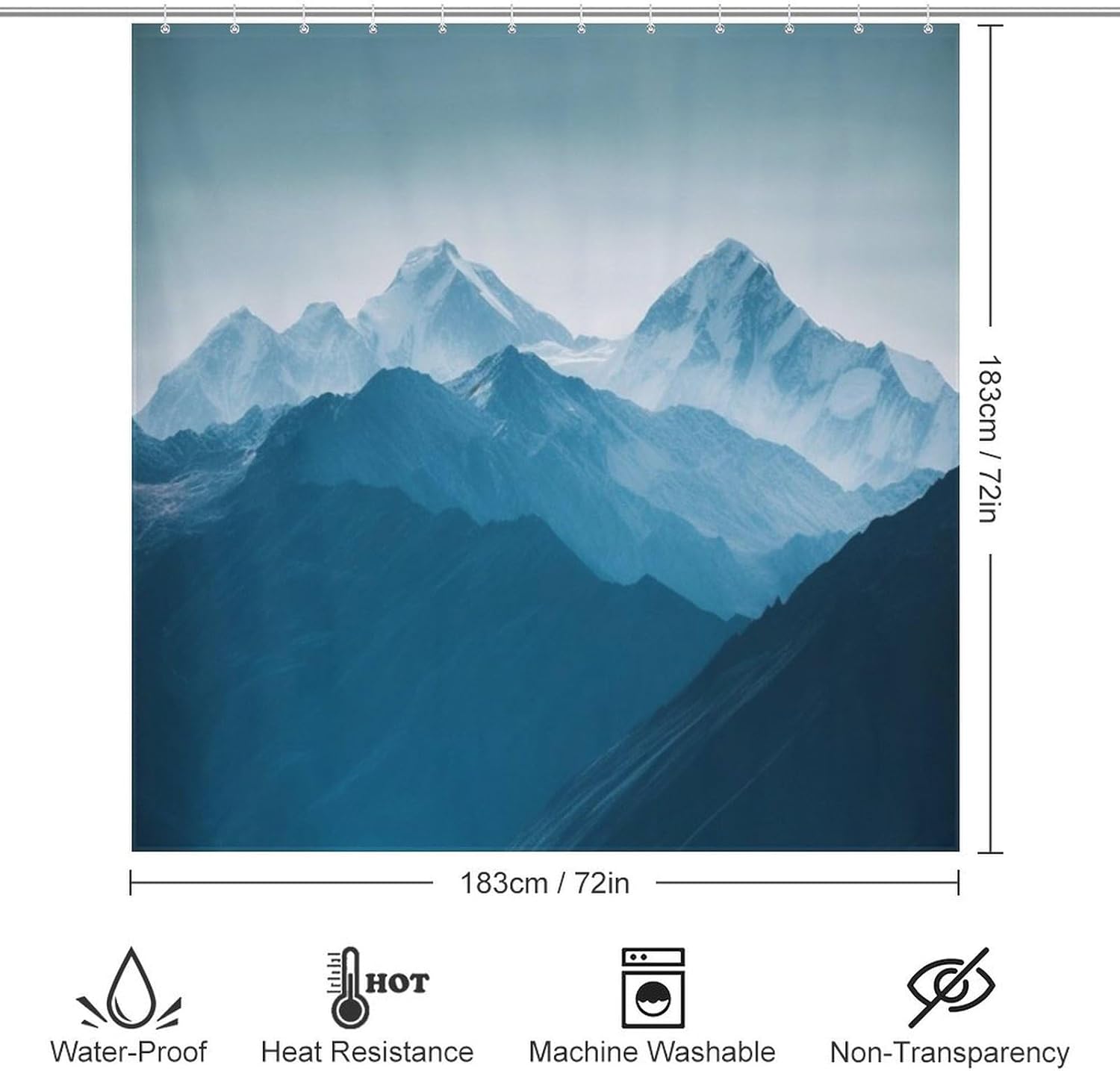 Snowy Mountain Shower Curtain Set with 12 Hooks 72x72in 1