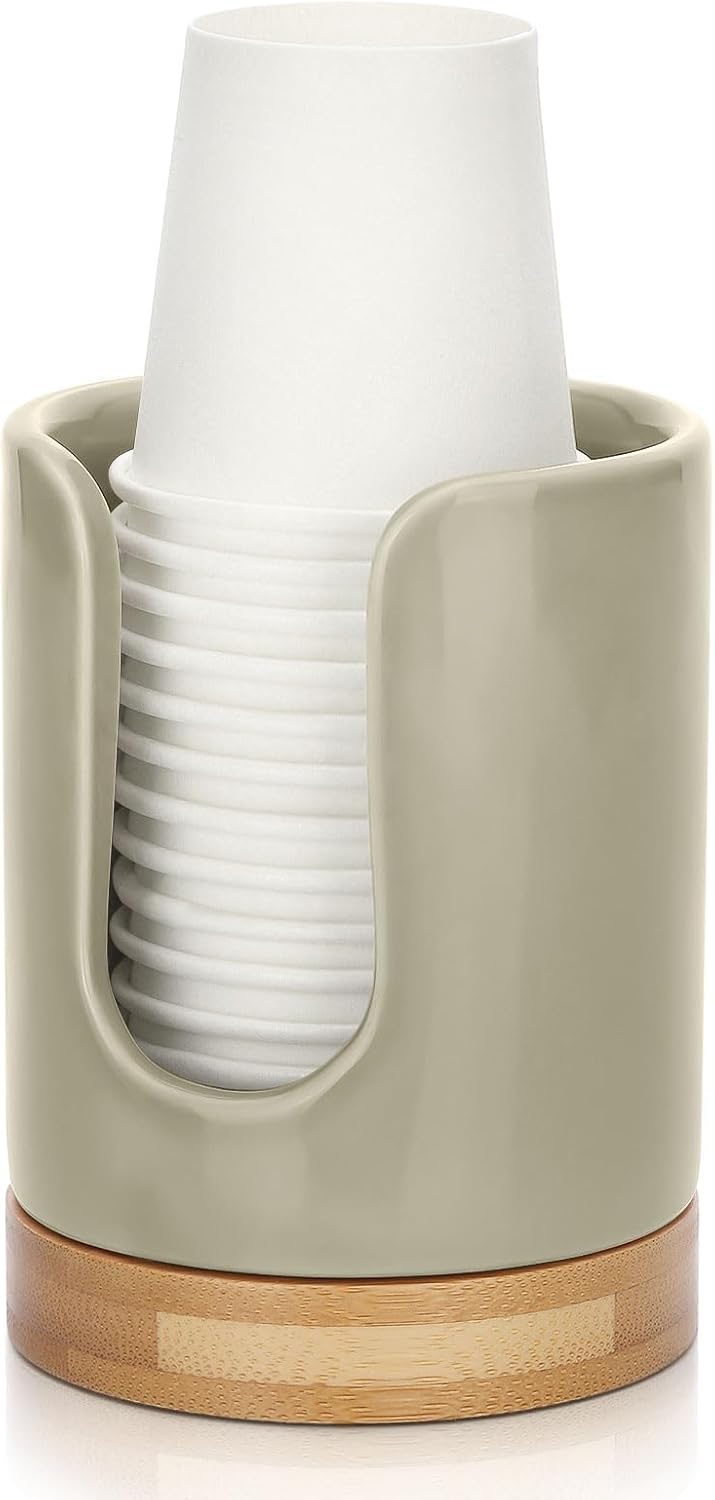 Soleebee Ceramic Cup Dispenser with Bamboo Base 1
