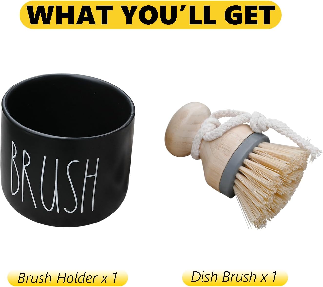 CHONIC Bamboo Dish Brush with Ceramic Holder