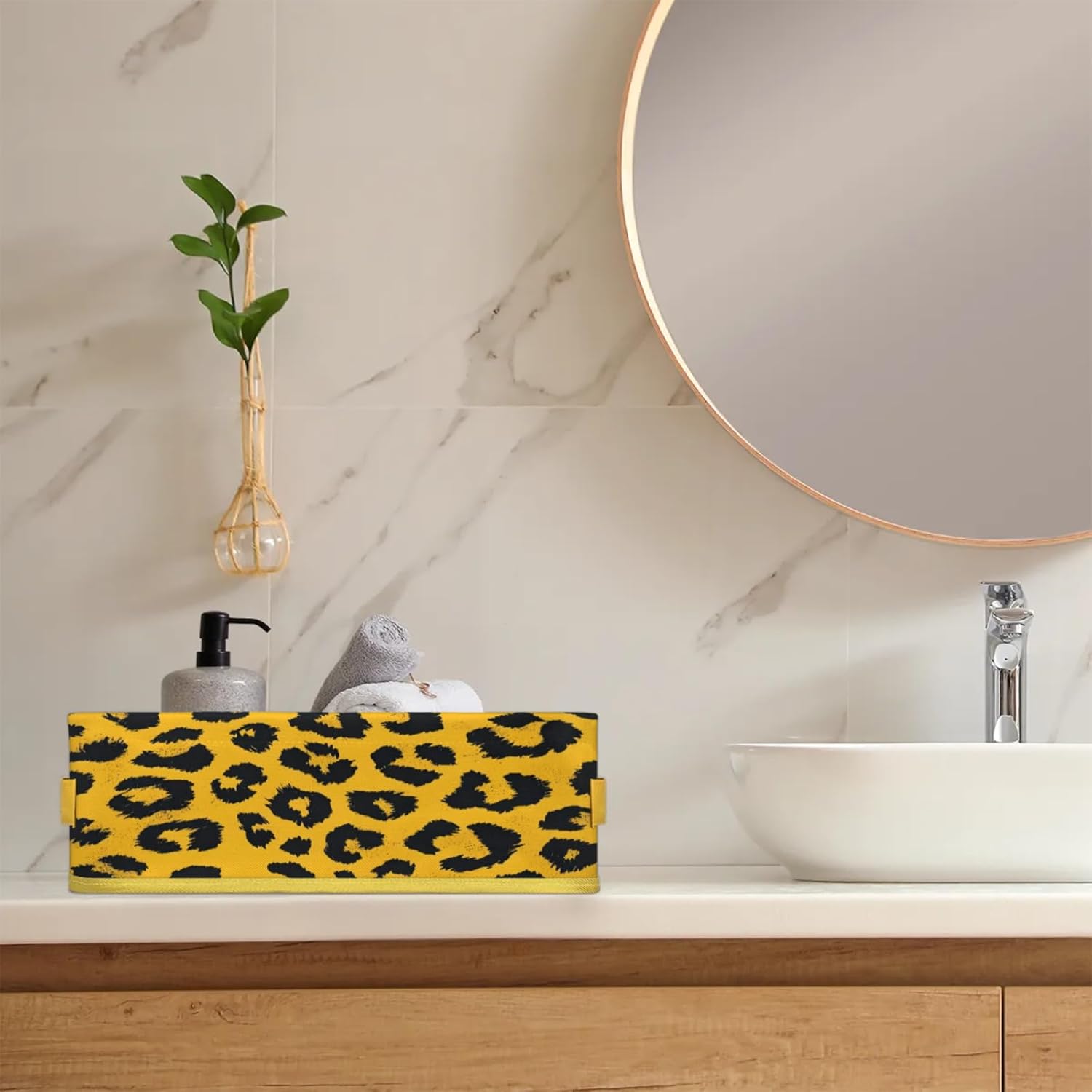 Snatocys Leopard Print Toilet Paper Basket with Handles