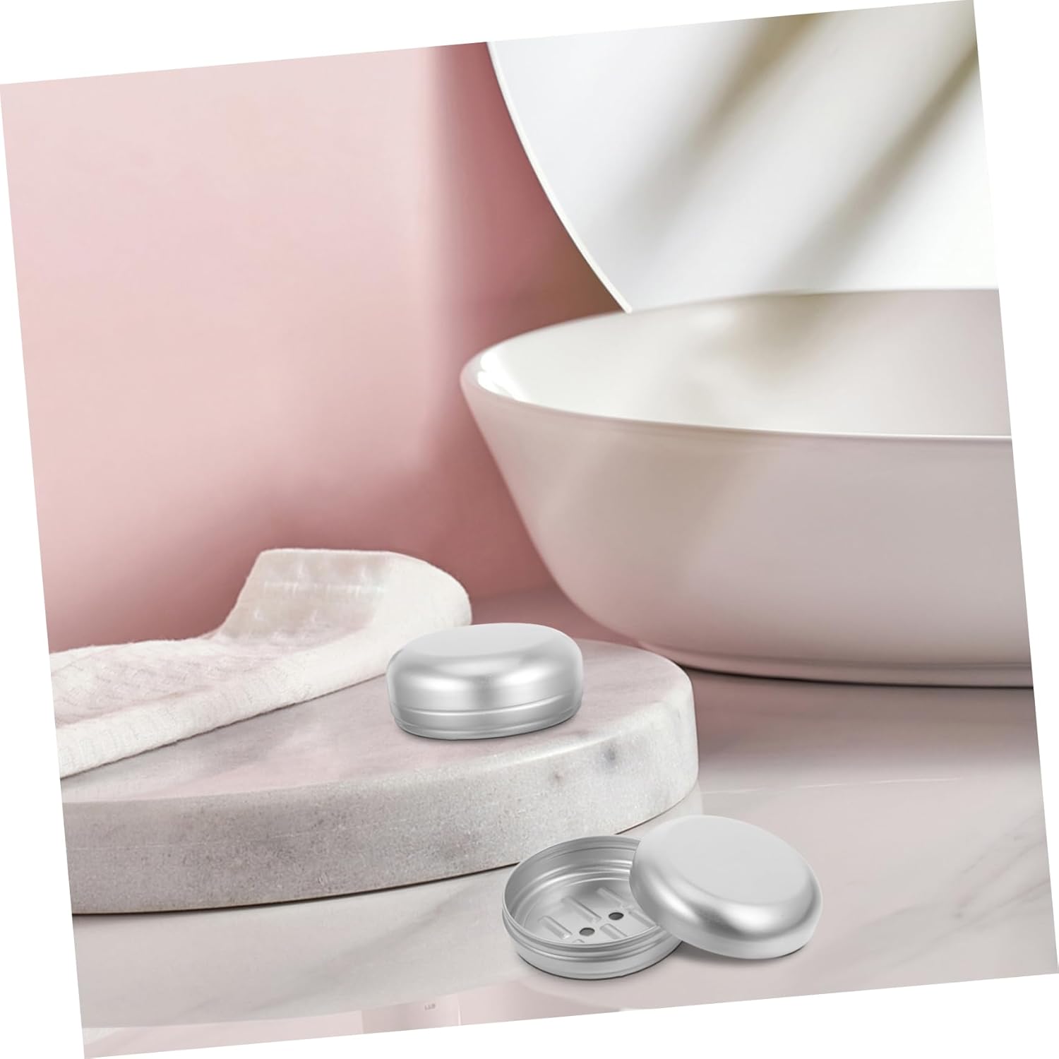 PRETYZOOM 2pcs Round Aluminum Soap Dish with Leak-Proof Lid