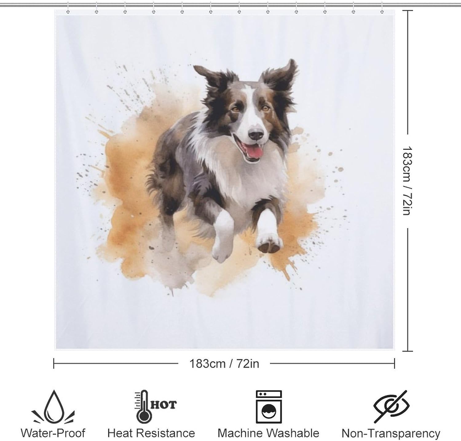 Black White Dog Shower Curtain Set with 12 Hooks 72x72in 1