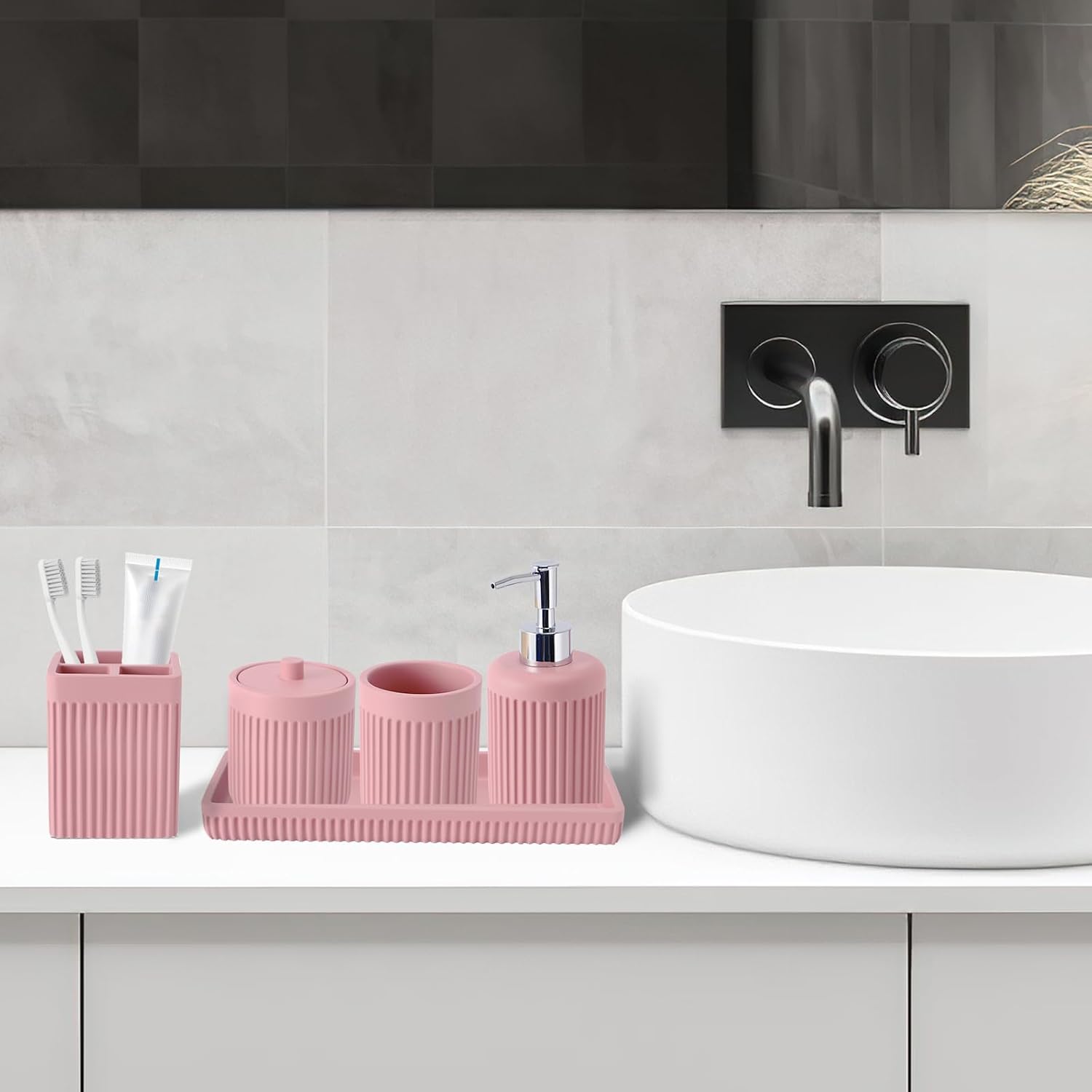 XLHOMO Resin Pink Bathroom Accessory Set 5 Pcs
