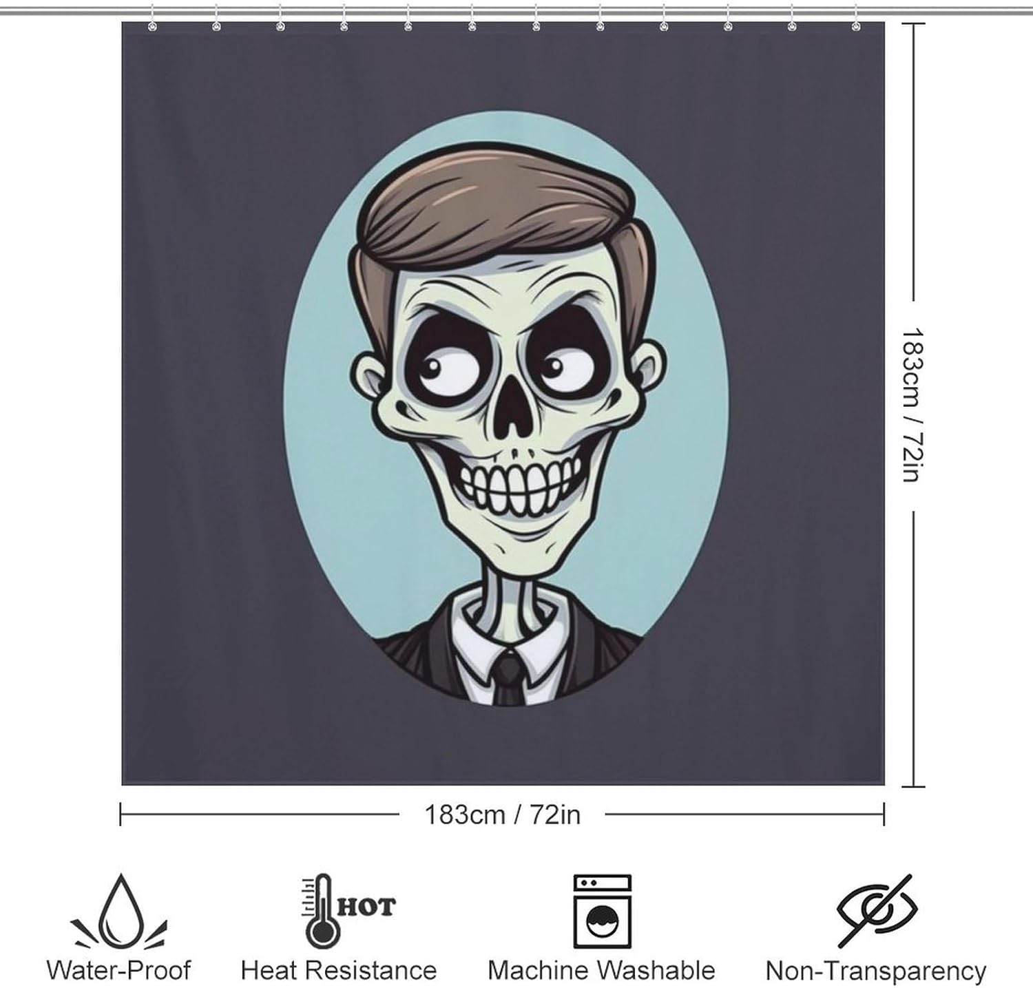 Cartoon Skull Shower Curtain Set with 12 Hooks 72x72in 1