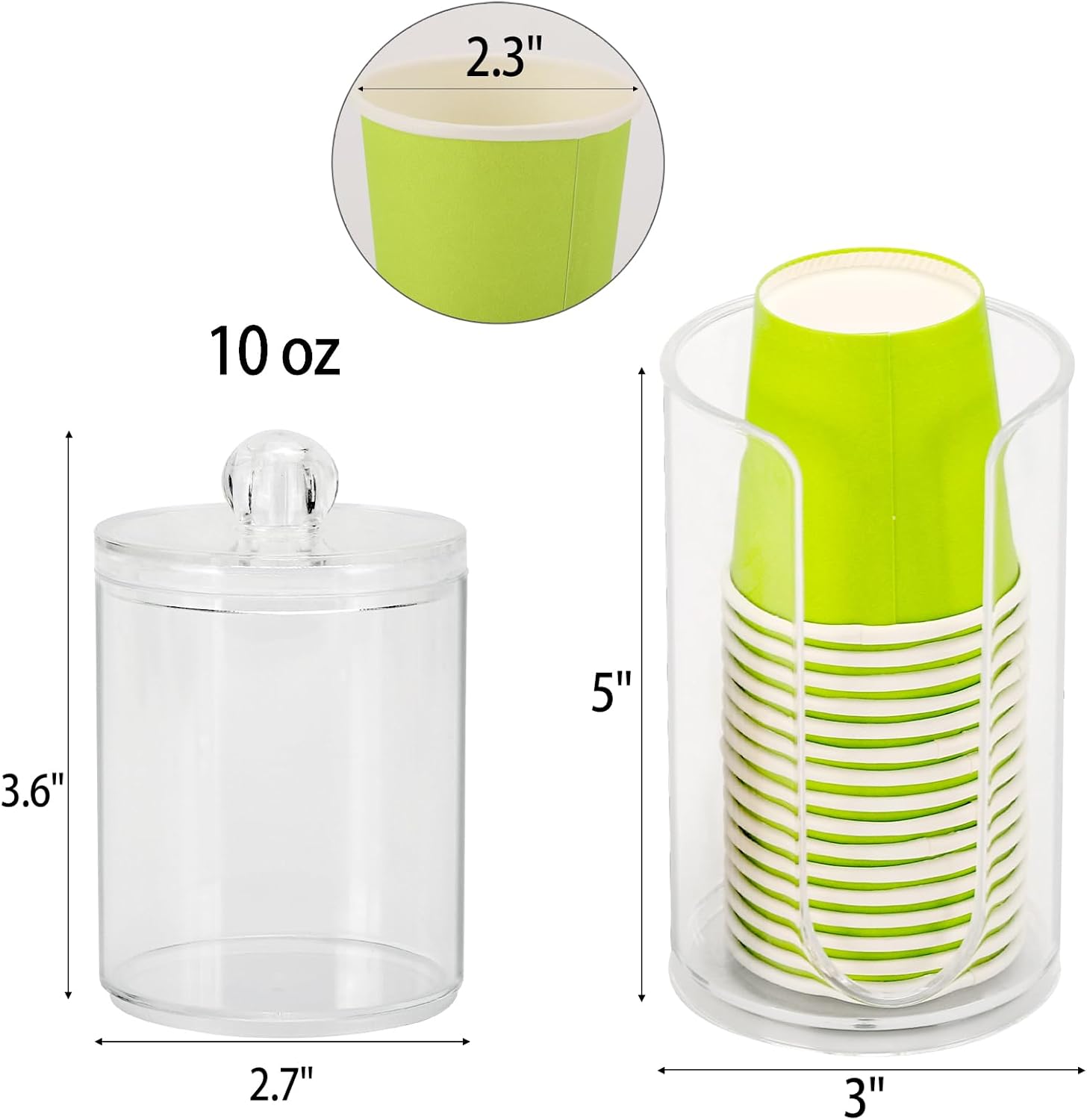 LoveBB 3oz-5oz Cup Dispenser with 10oz QTip Holder Clear