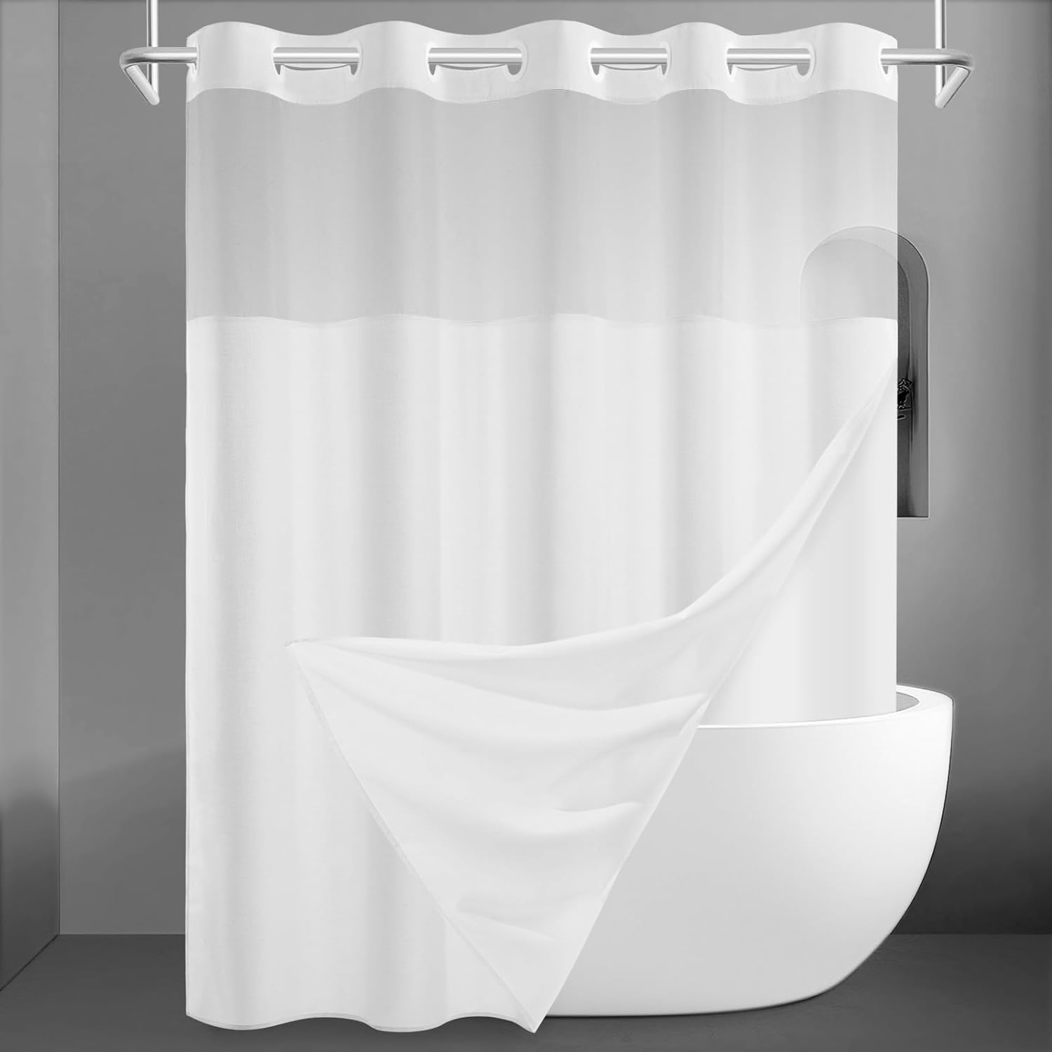 No Hook Slub Textured Shower Curtain Set - 71x74 in