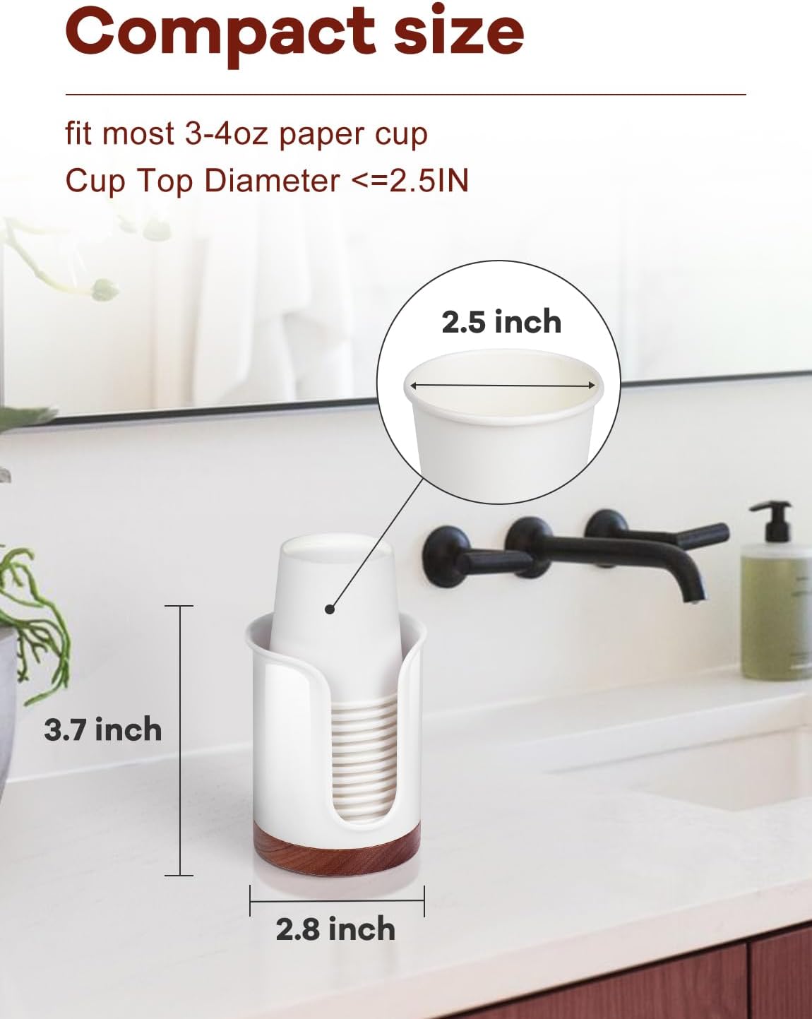 Premium Bathroom Cup Dispenser - PCWalnut White Pack of 1 1