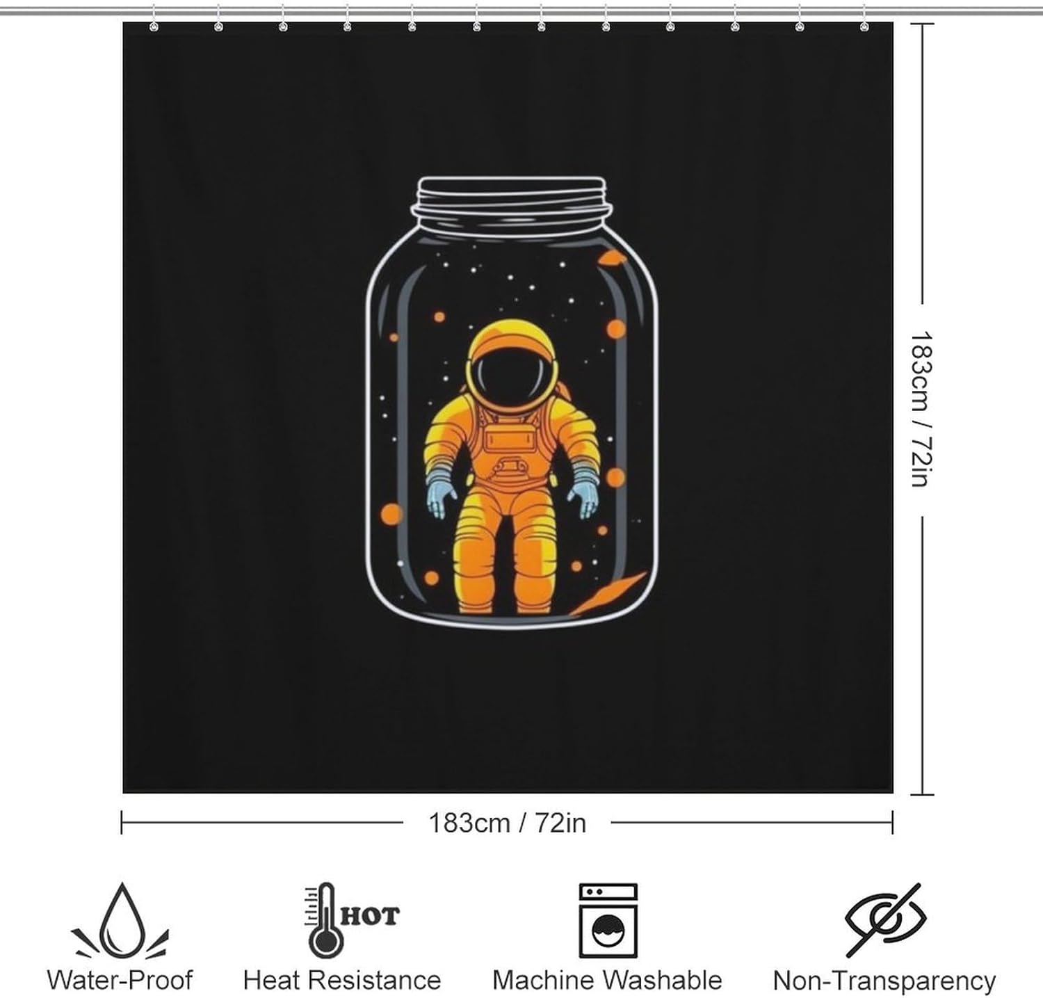 Yellow Astronaut Shower Curtain Set with 12 Hooks 72x72in