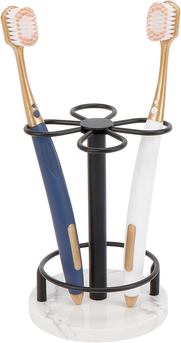 HarJue Matte Black Toothbrush Holder with Marble Base 1