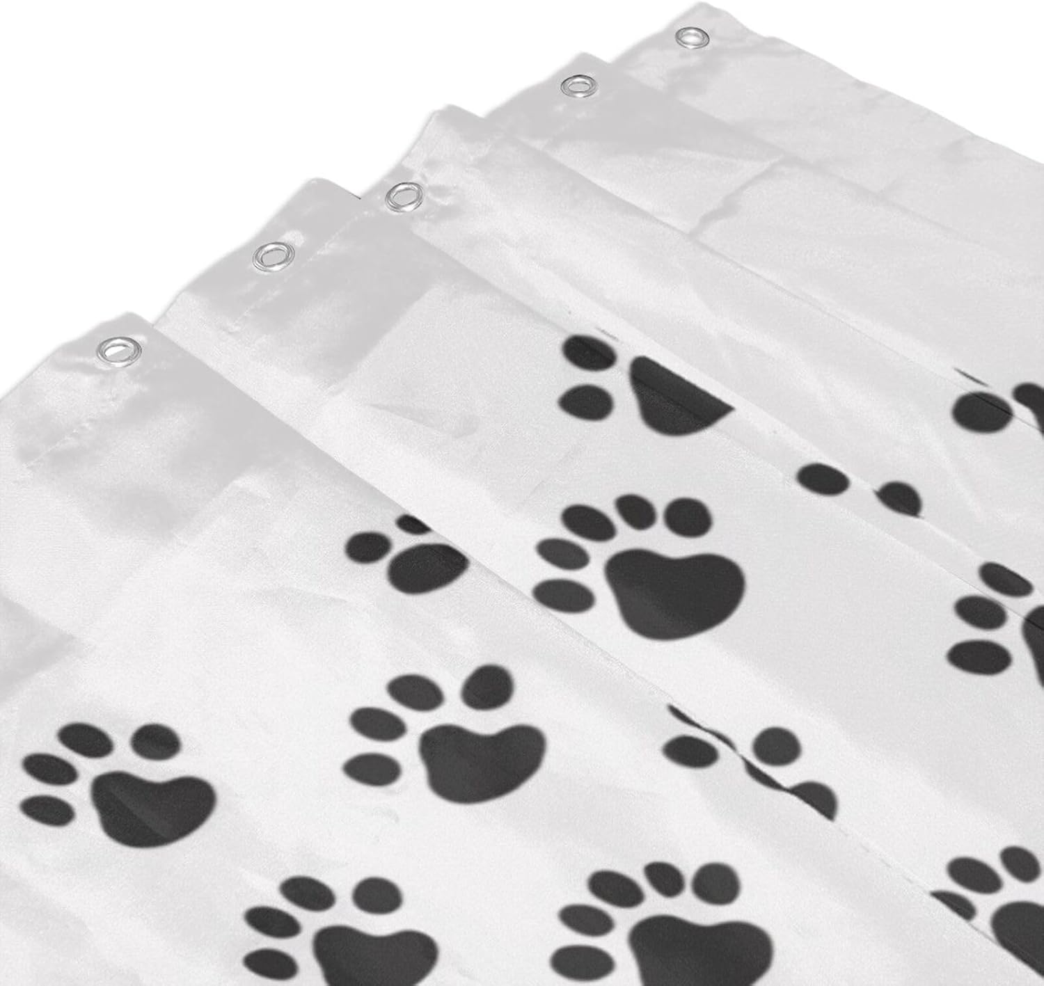 TIYAANDSY Black Paw Prints Waterproof Shower Curtain Set