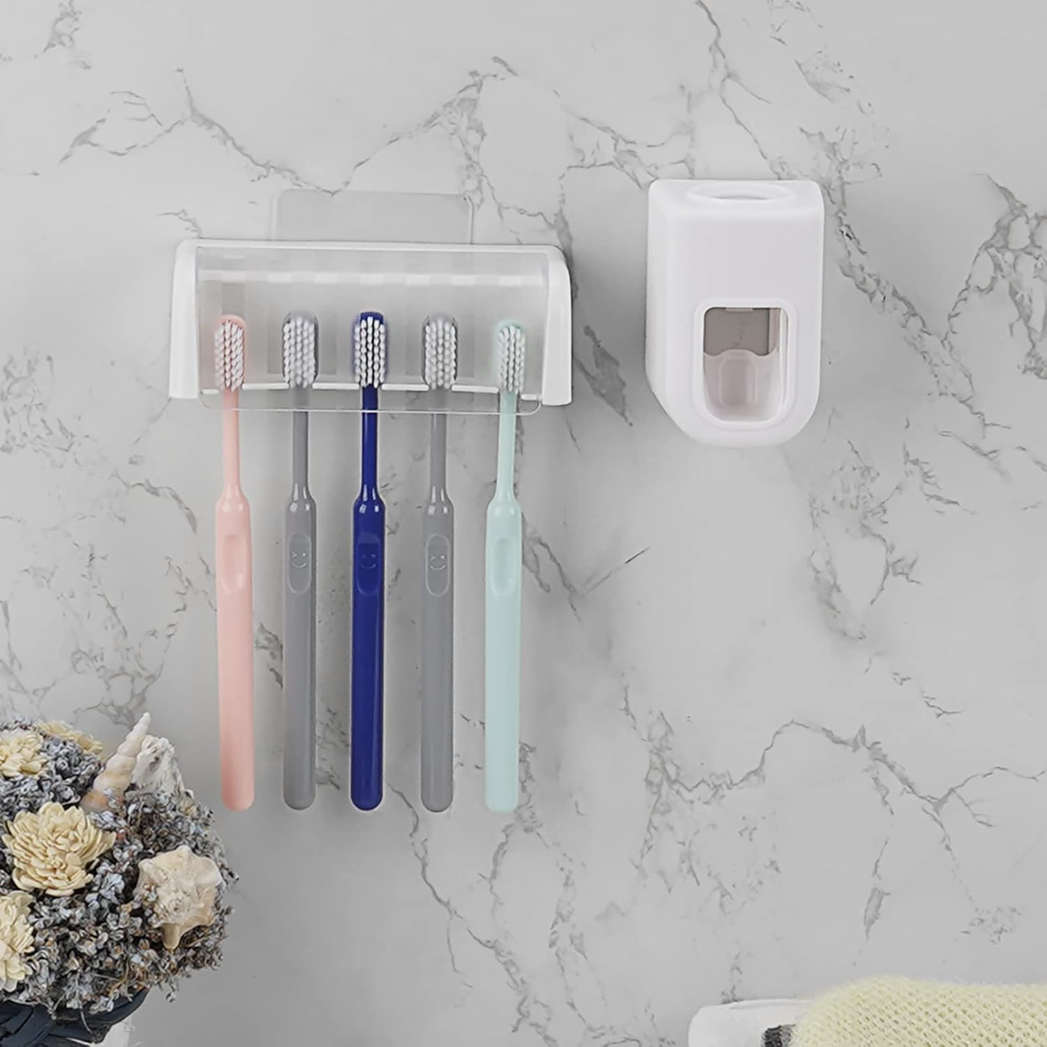 LUEXBOX 5 Slots Wall Mounted Toothbrush Holder with Cover