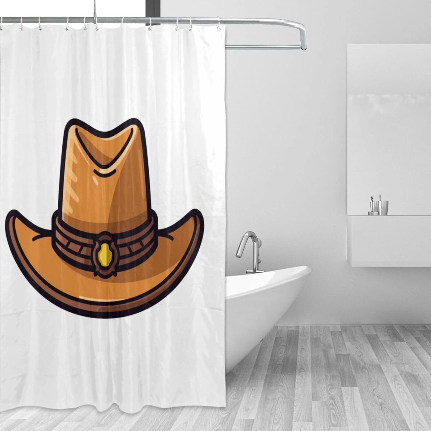 TIYAANDSY Cartoon Cowboy Hat Shower Curtain Set
