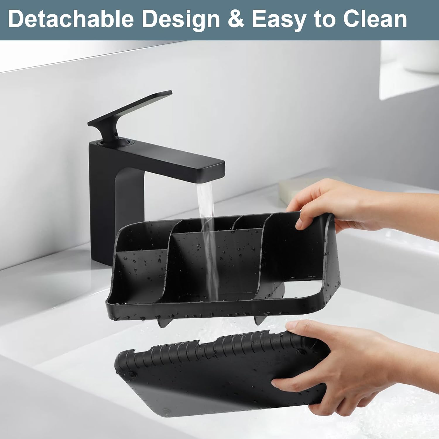 Black Toothbrush Holder with 7 Slots and Drainage
