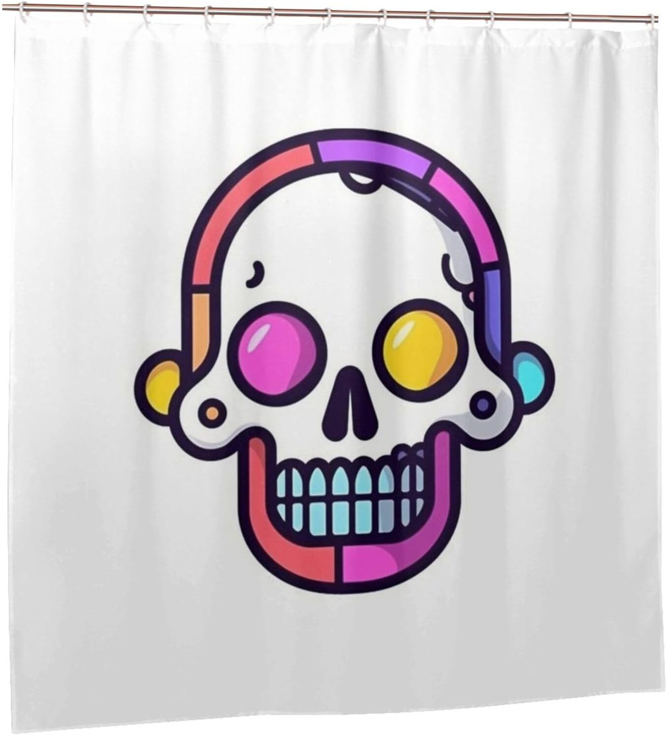 Cartoon Skull Shower Curtain Set with 12 Hooks 72x72in