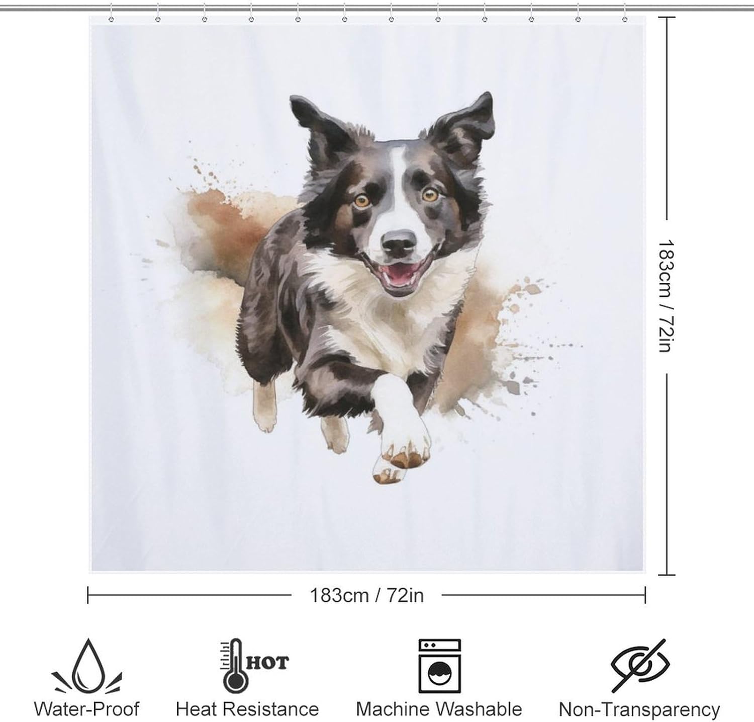 TIYAANDSY Black White Dog Shower Curtain Set 72x72in