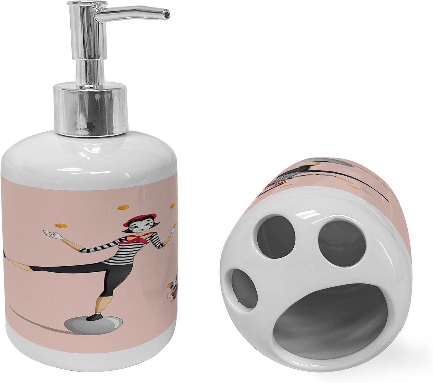 Ambesonne Cartoon Soap Toothbrush Holder Set Dark Grey Ceramic