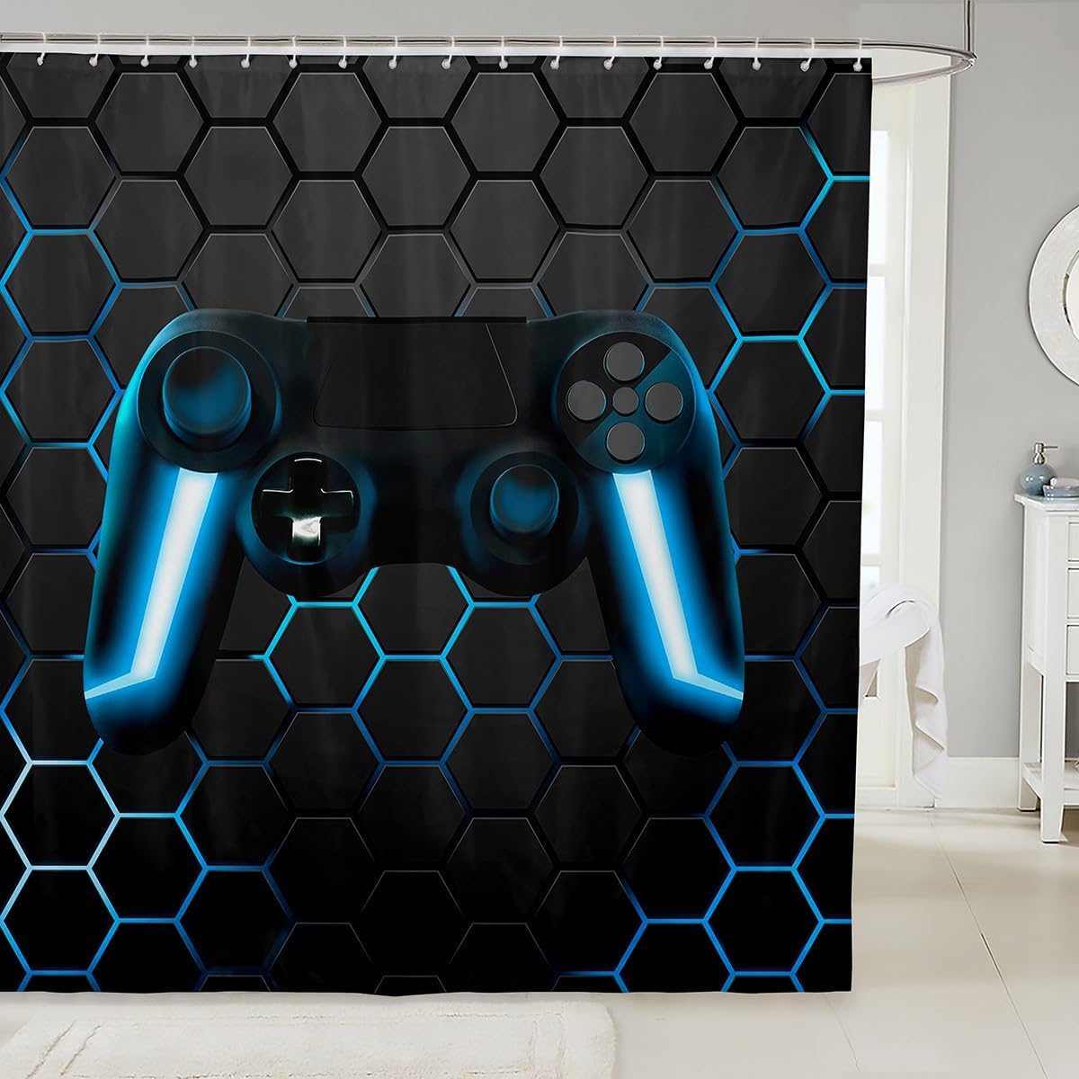 Erosebridal Blue Gaming Shower Curtain Set for Boys