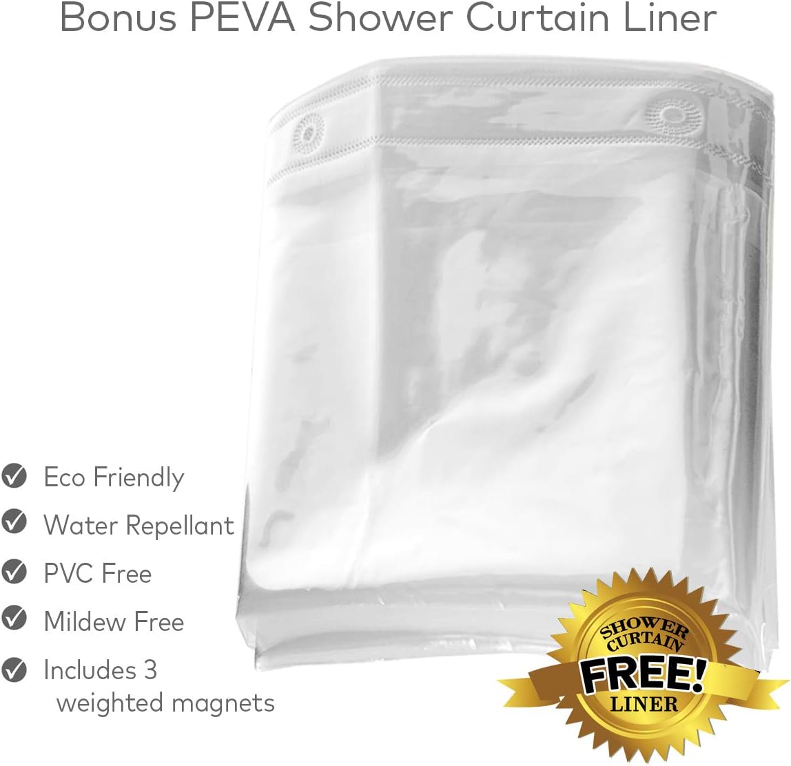 Waffle Fabric White Shower Curtain with Liner Set