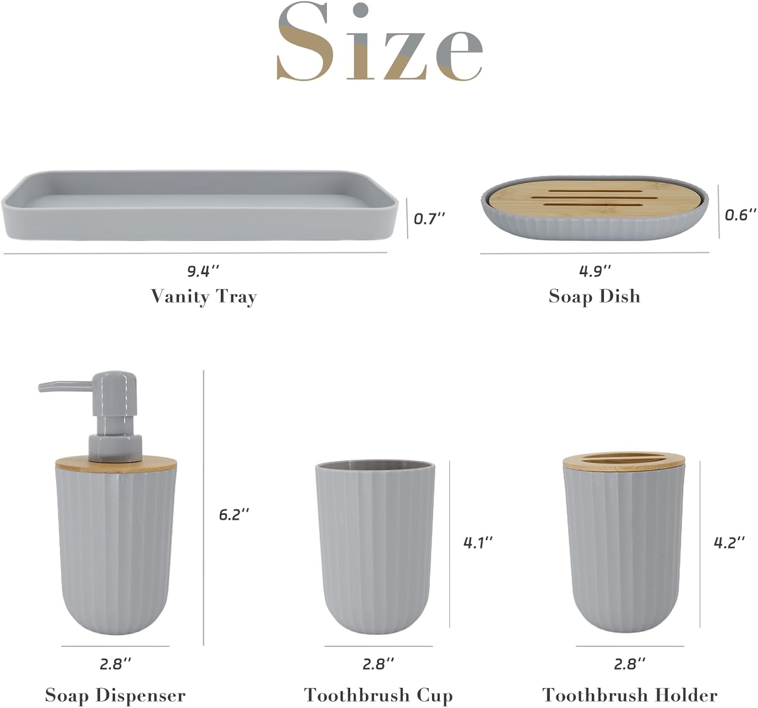 FooGuila 5Pcs Grey Bathroom Accessory Set