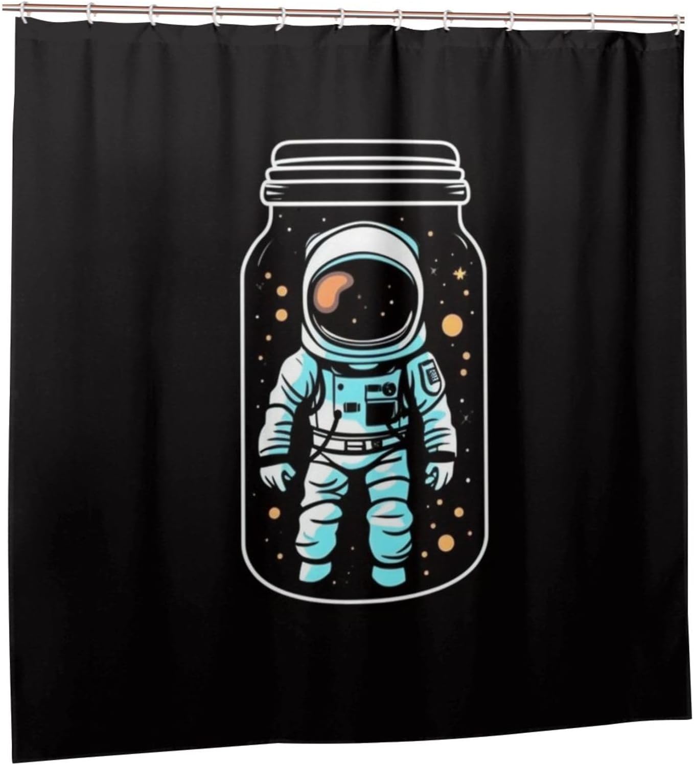 White Astronaut Pattern Shower Curtain Set with 12 Hooks 72x72in
