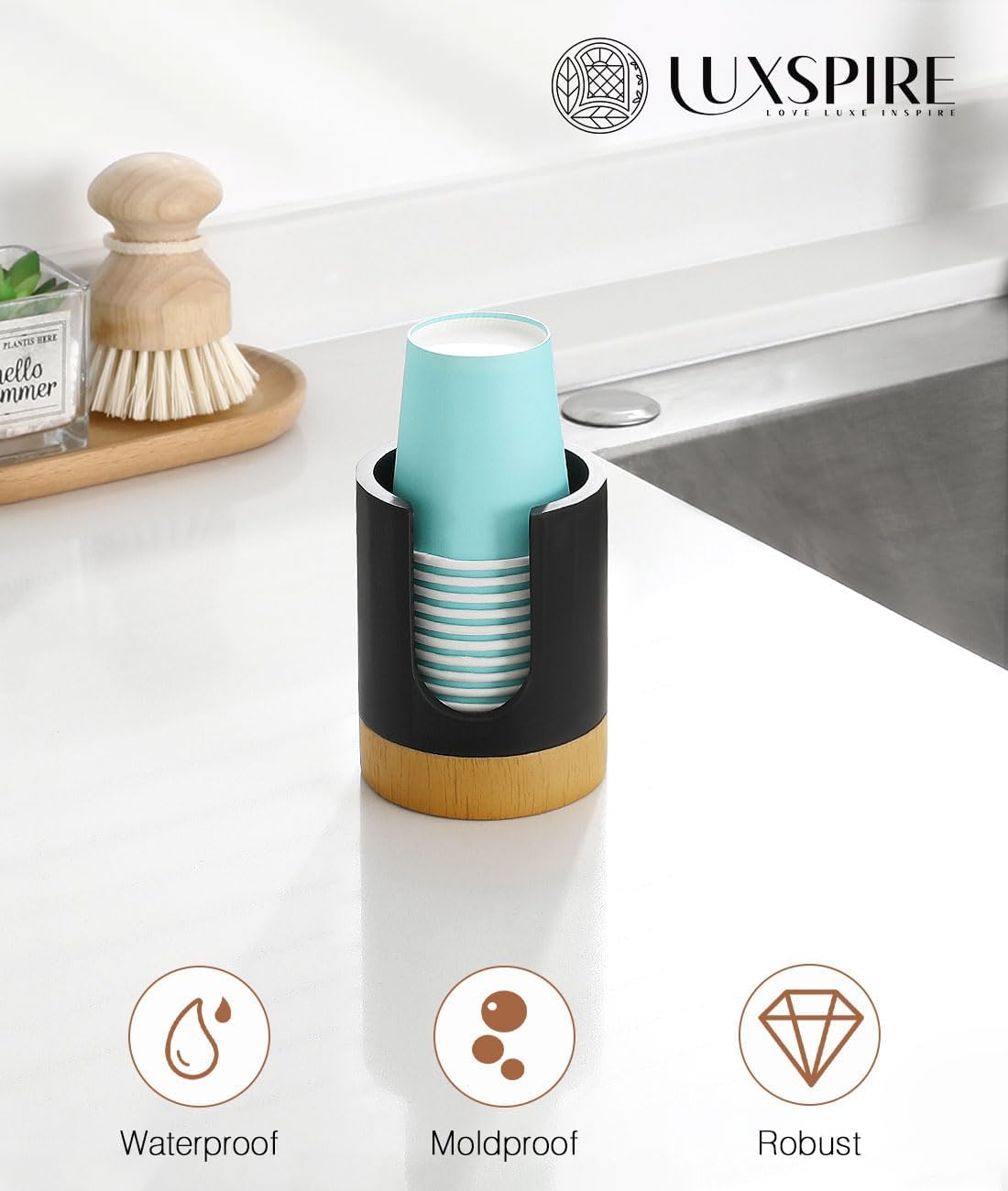 Luxspire Matte Black 3oz Cup Dispenser for Bath